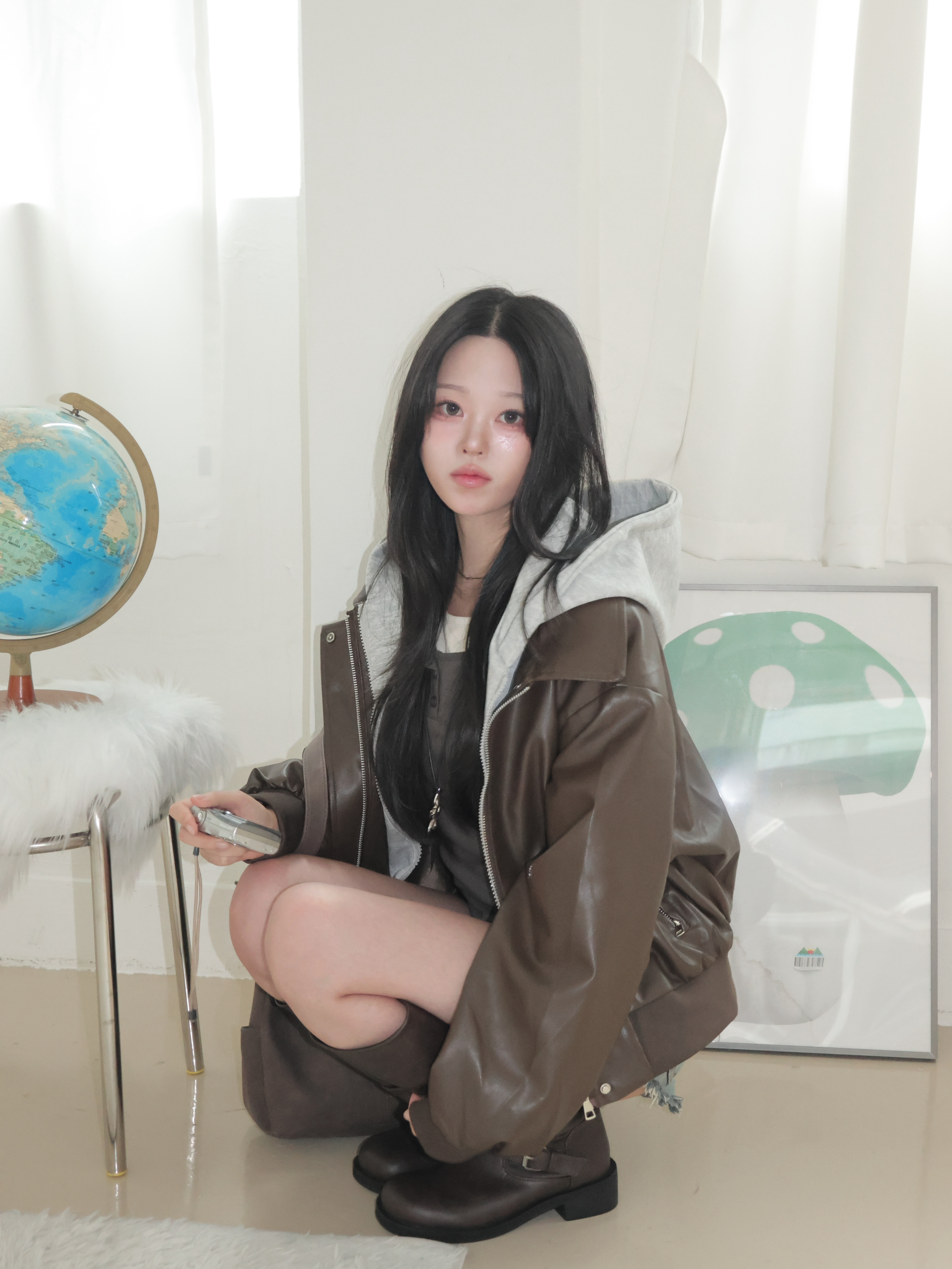 セオリー theoryグレージュ フード付き　レザージャケット 中古・古着通販】theory (セオリー) フード付レザージャケット