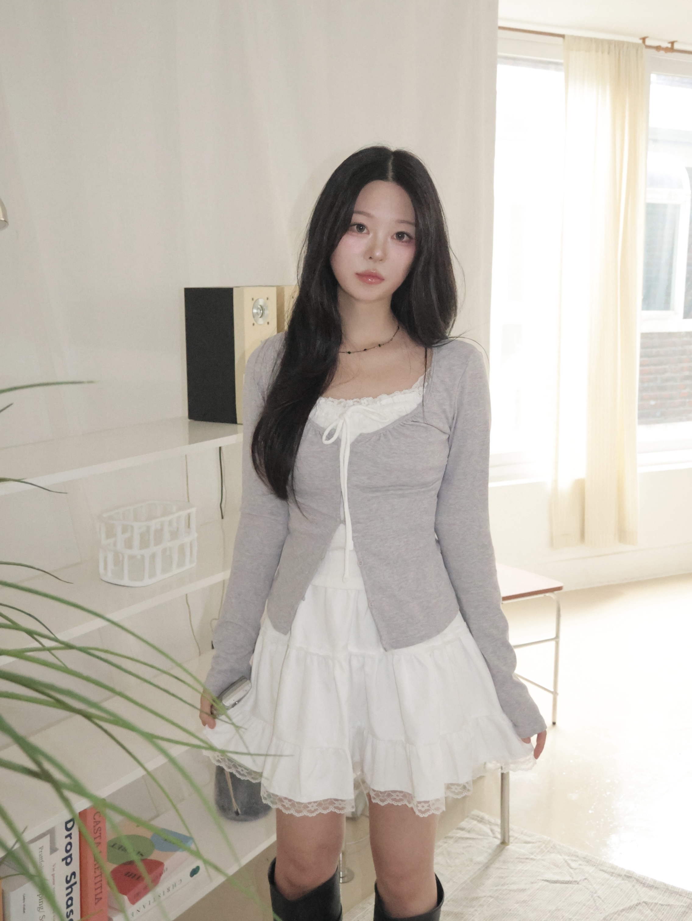 インナーパンツ付き]レースゴムティアードミニスカート