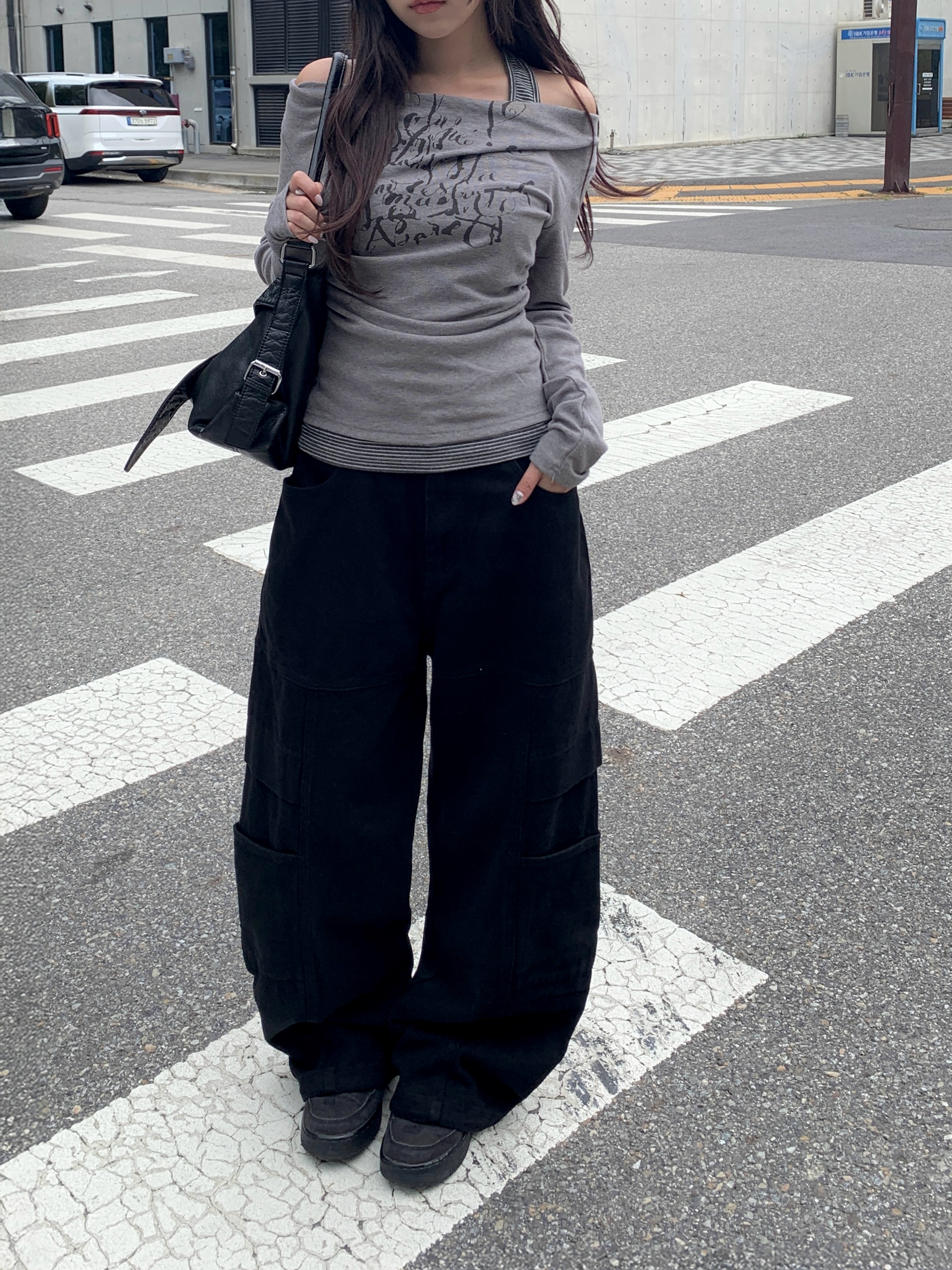 裾ドロスト切替ワイドコットンカーゴパンツ