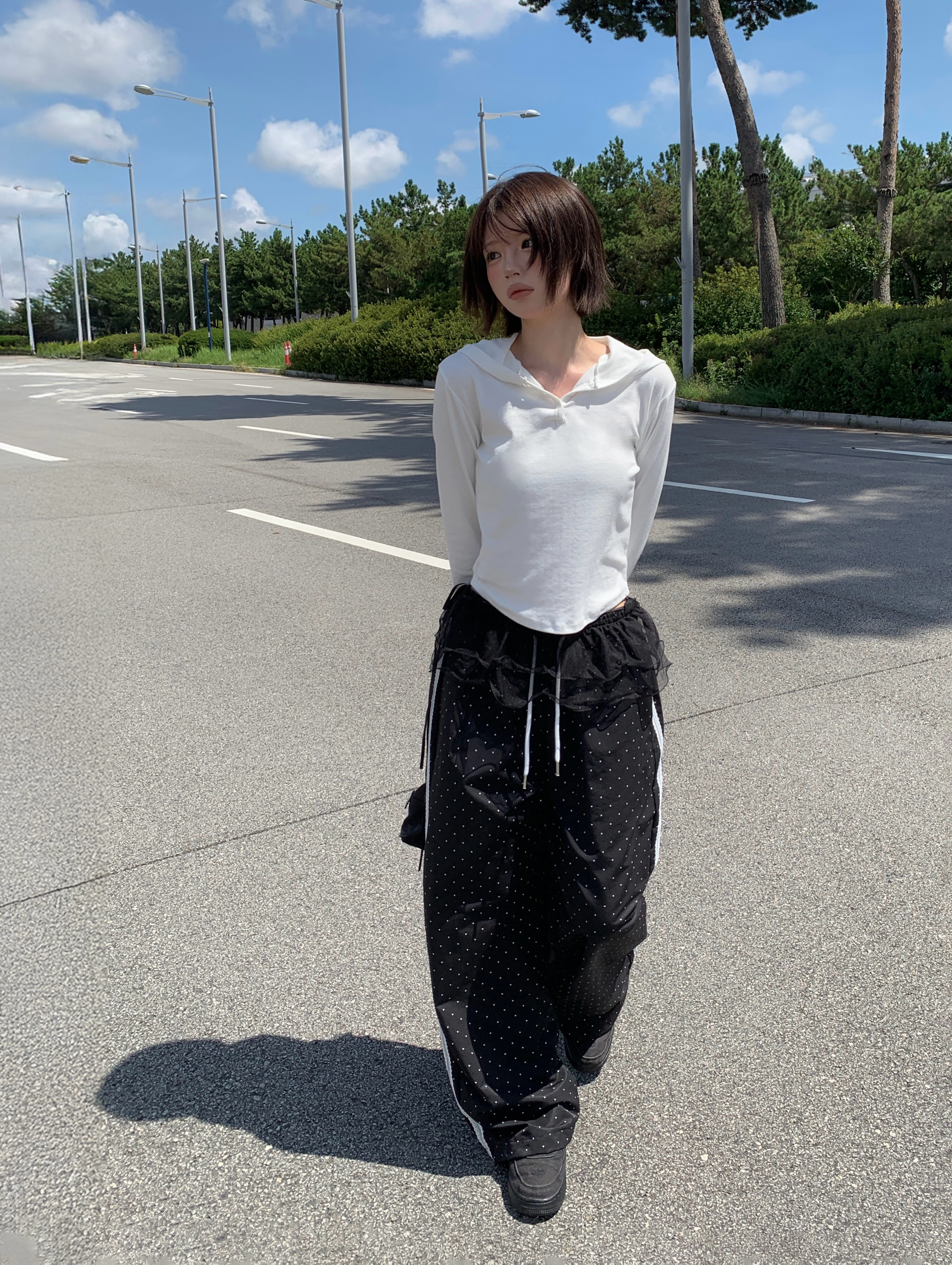 レースラインドット柄ワイドトラックパンツ | ファッション通販サイト NUGU