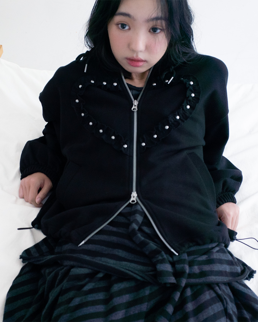 Frill Heart Hoodie, Black