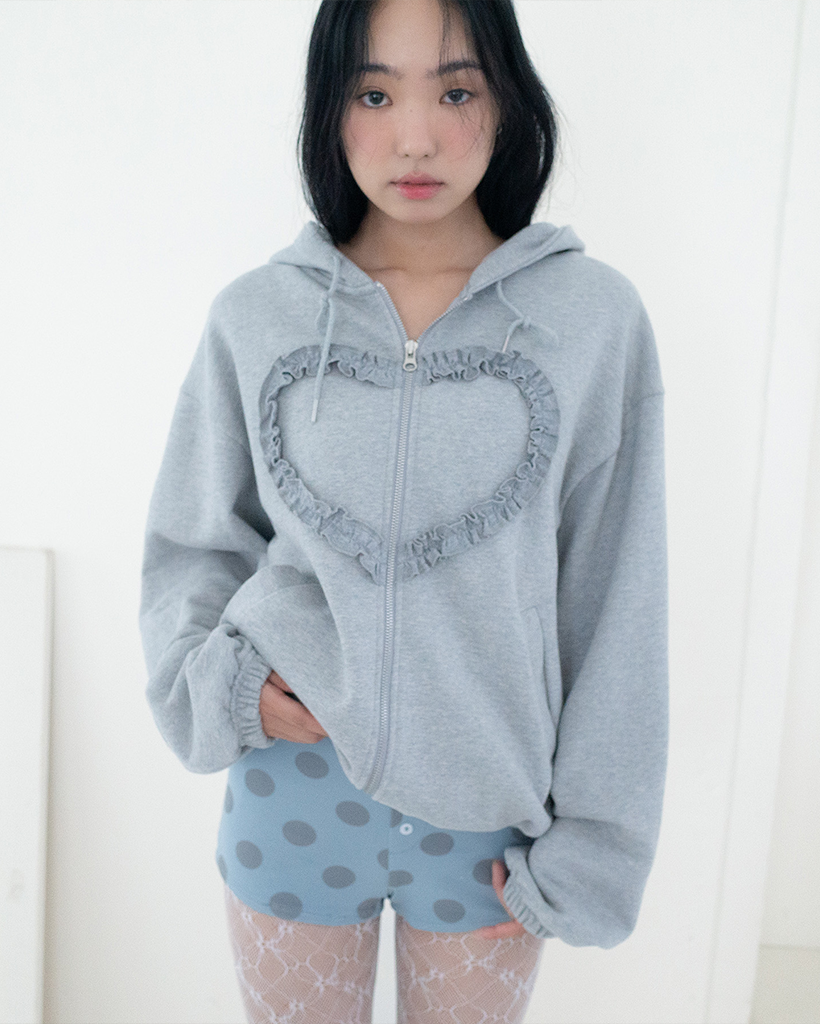 Frill Heart Hoodie, Melange Grey