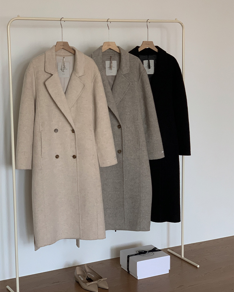 プレミアム ダブル ウール ハンドメイド ロング コート (S-L