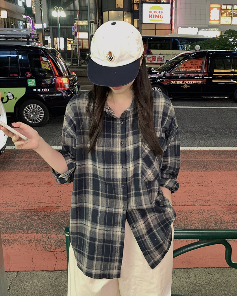 トーンオントーンチェックシャツ