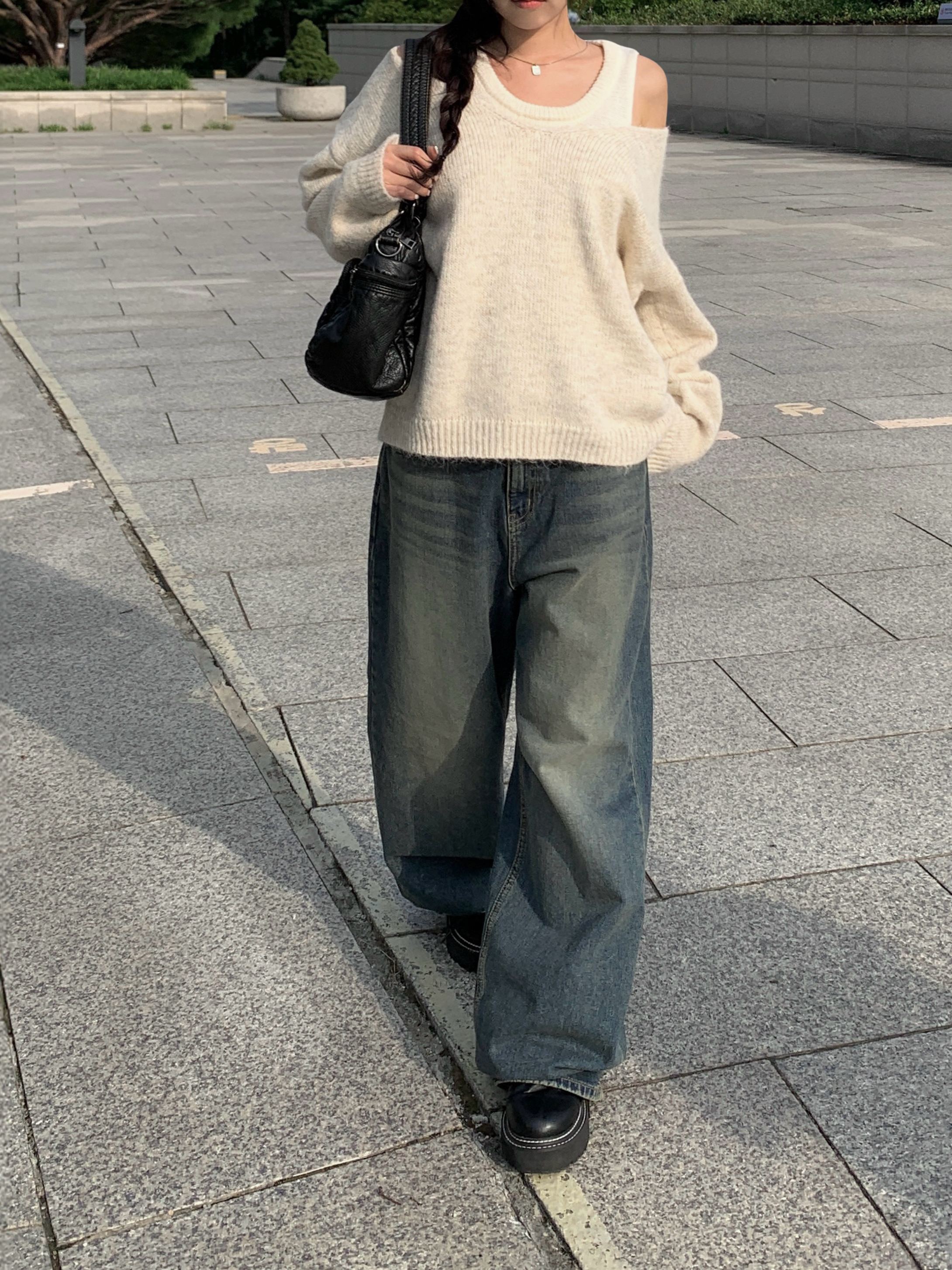 ビンテージウォッシンワイドストレートデニムパンツ