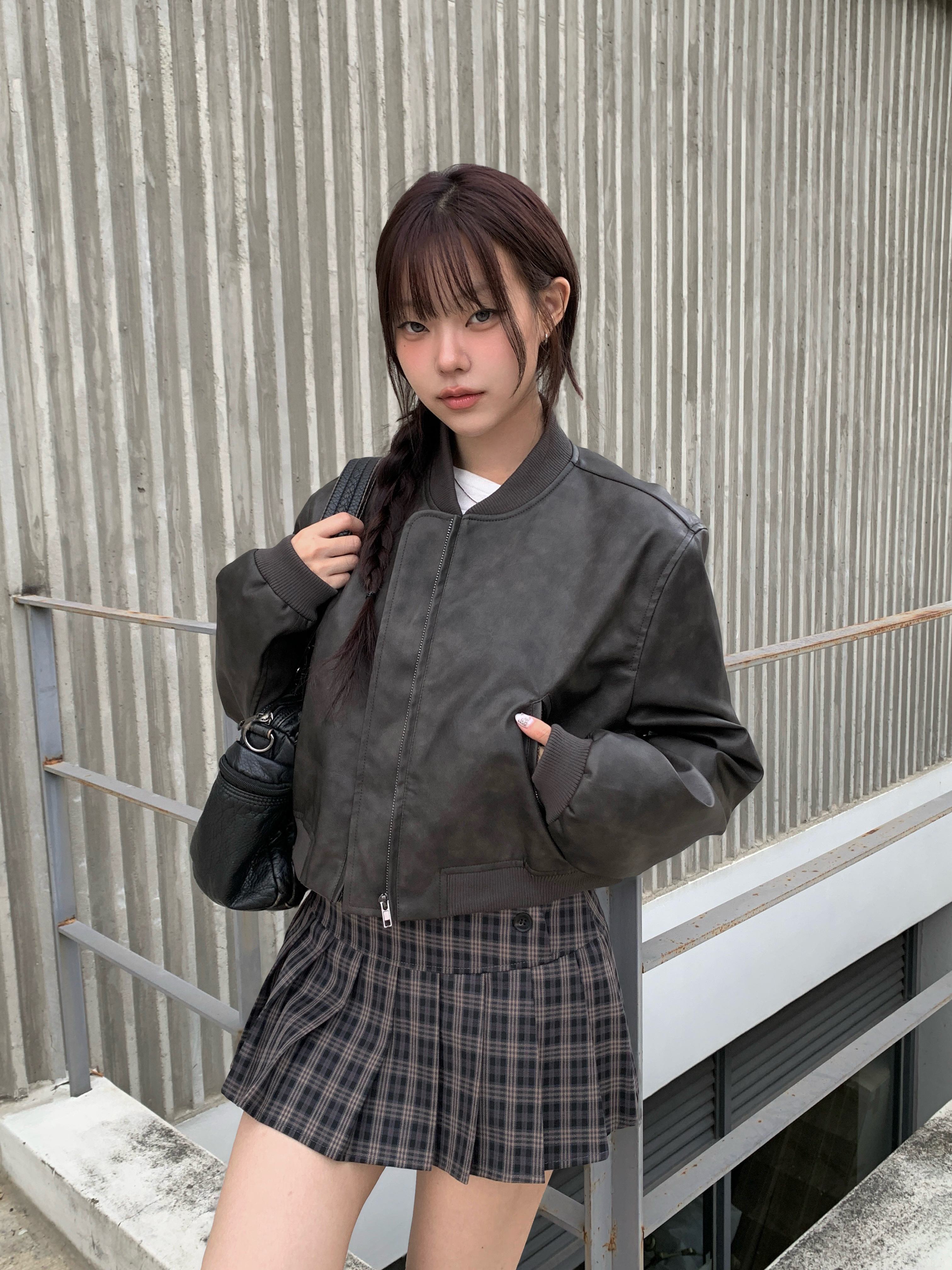 [original]フェイクレザーノーカラーブルゾン