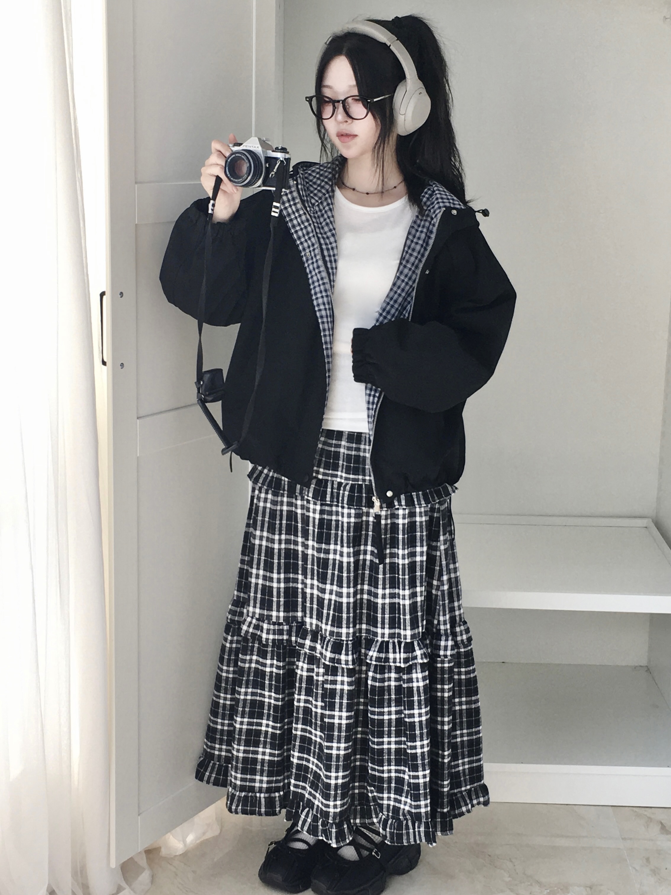 ウィンディチェックロングスカート スカート ラッフルスカート