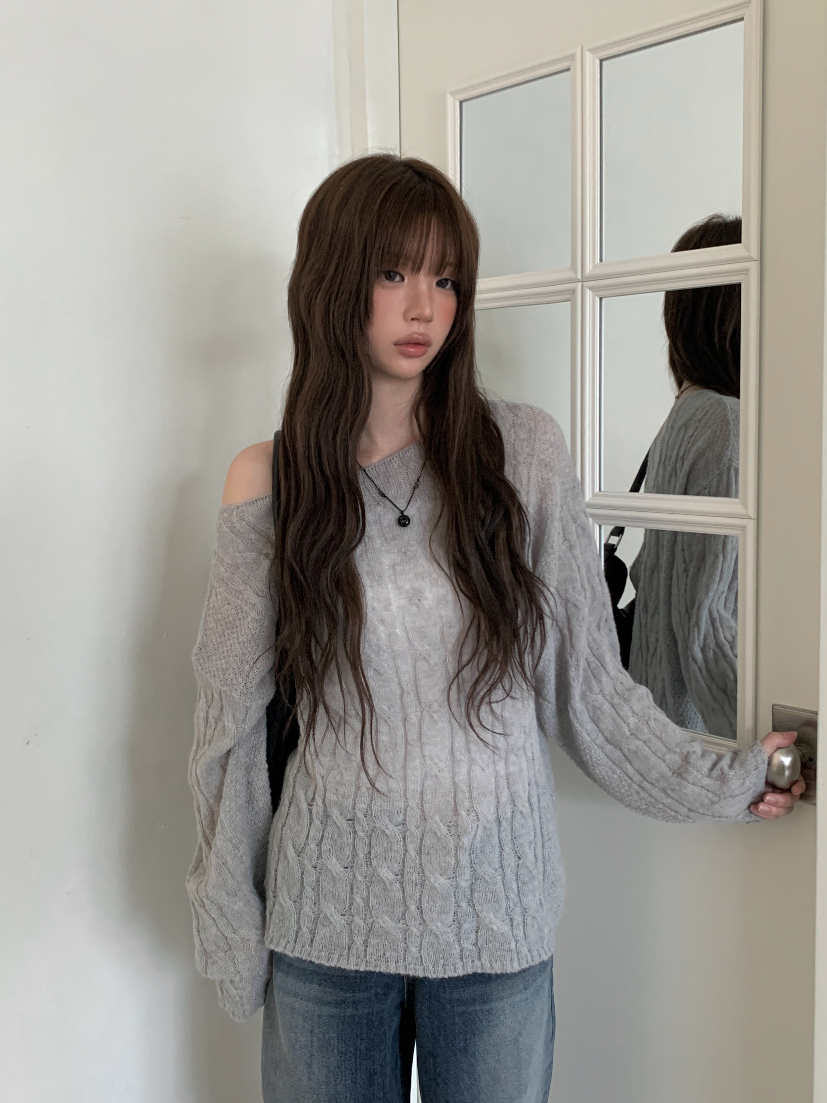 アルパカ混ボートネックケーブル編みニット | ファッション通販サイト NUGU