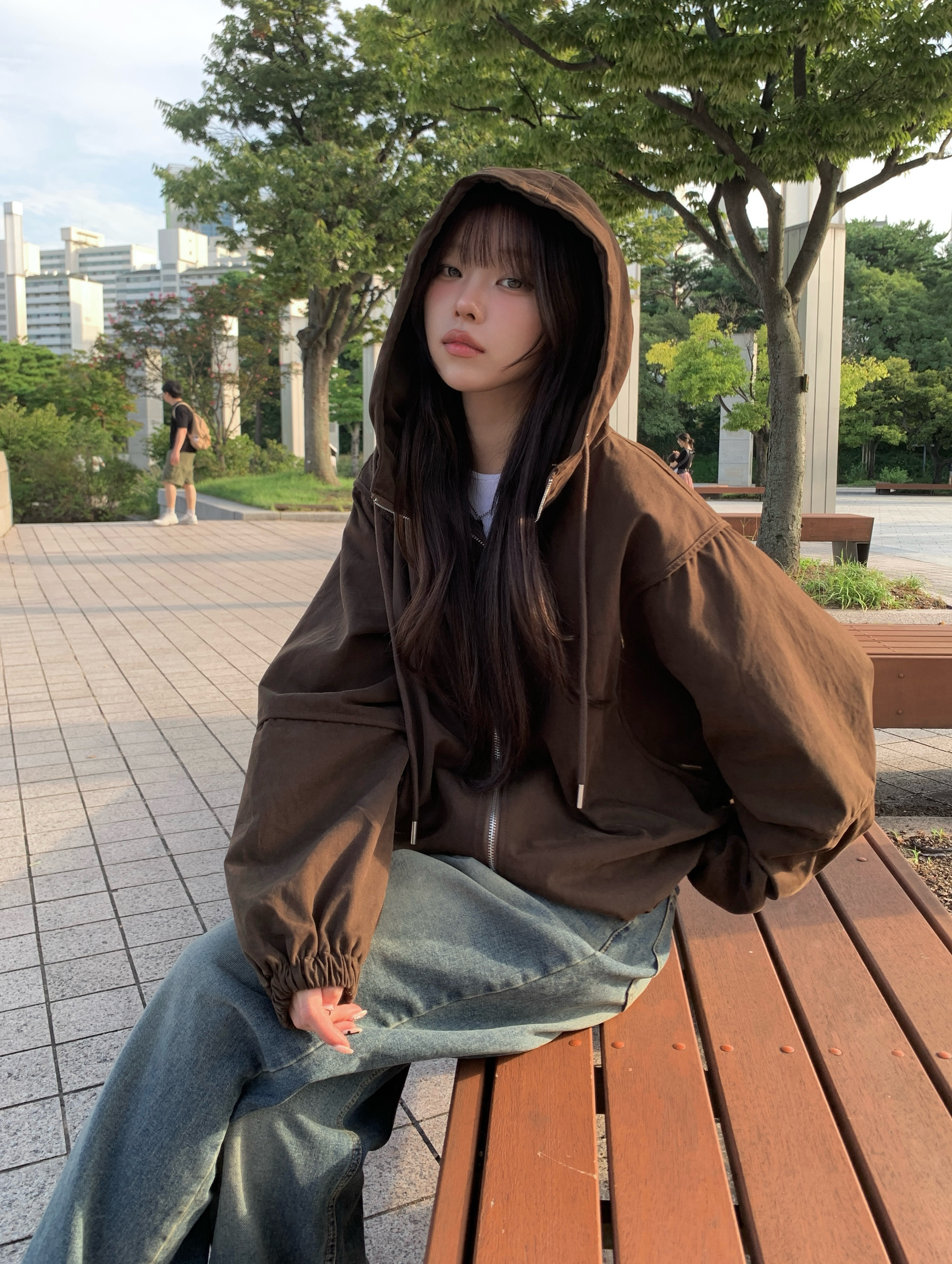 オーバーサイズコットン混フードブルゾン