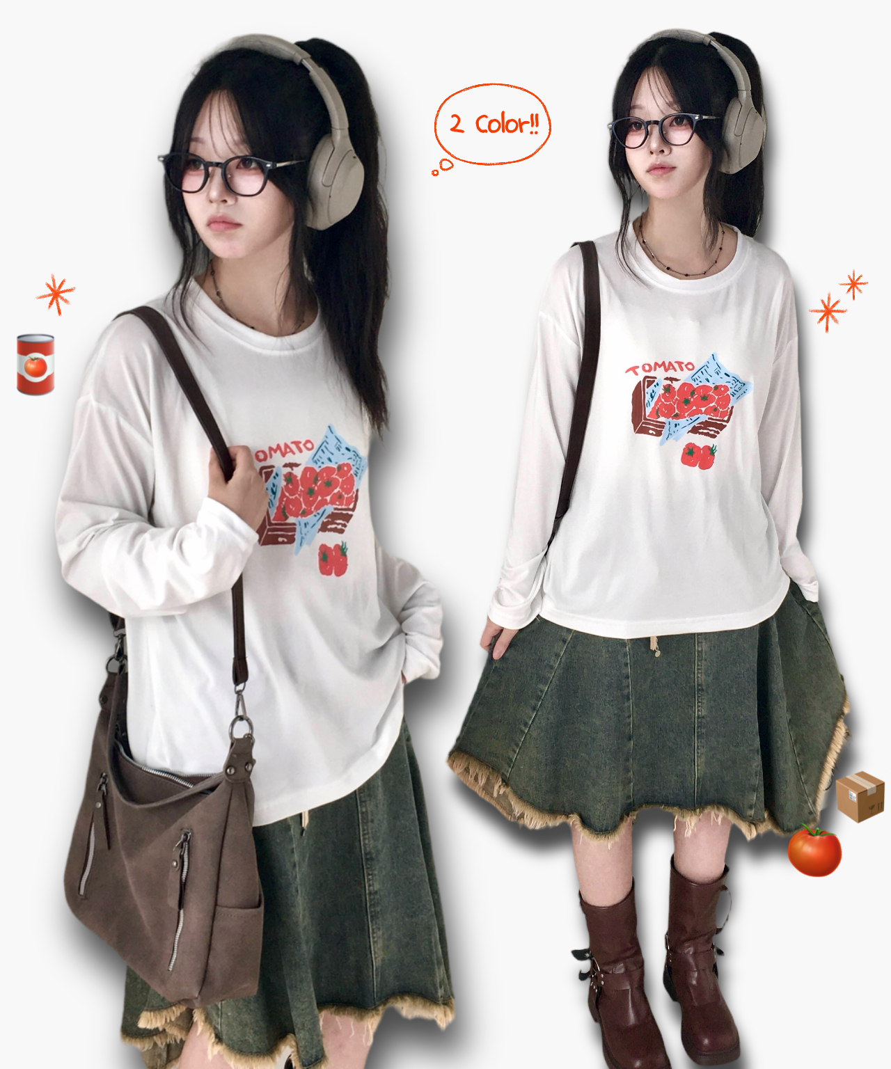 ヴィンテージトマトオーバーサイズ長袖Tシャツ | ファッション通販