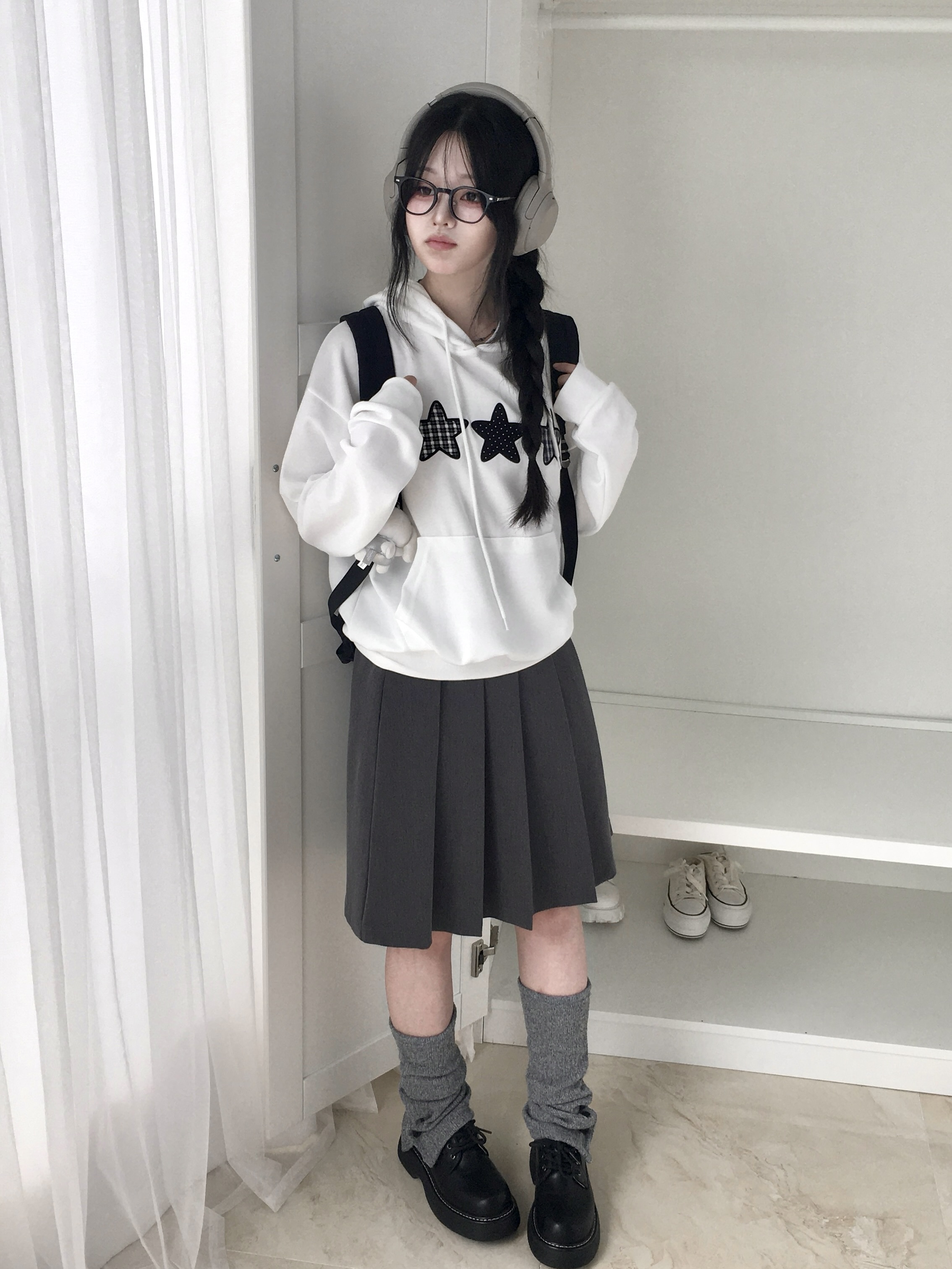 スタードットチェックパッチフードパーカー | ファッション通販サイト NUGU