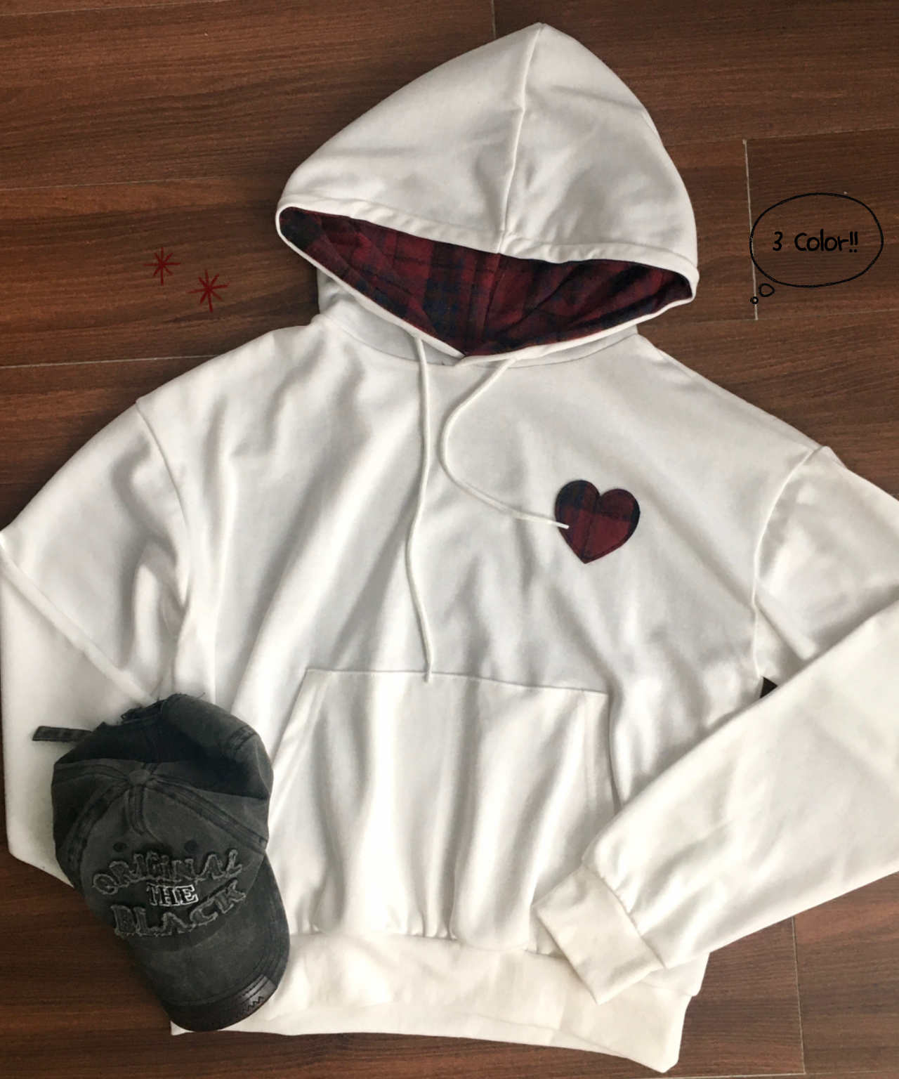 カジュアルチェックハートパッチフードパーカー | ファッション通販