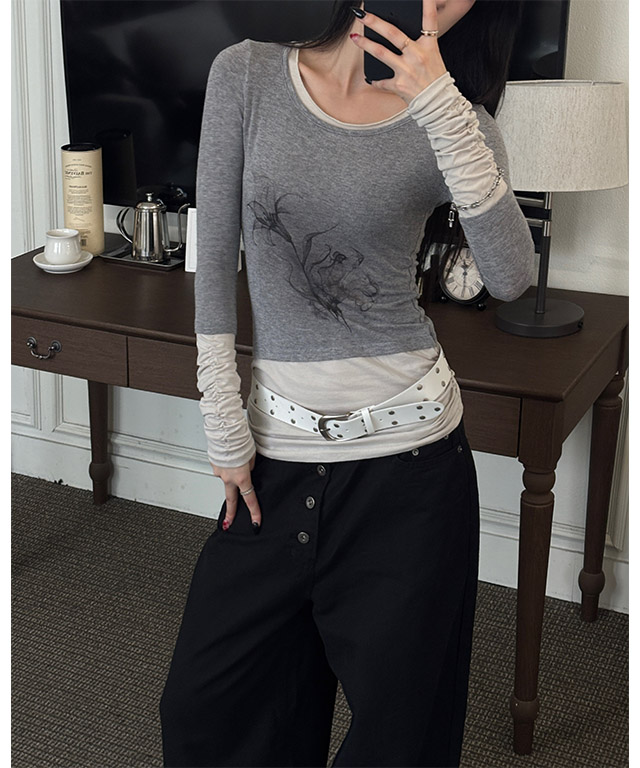 【新品】リエルリシェShirring Long Sleeve Tops シャーリングロングスリーブトップス（アイボリー）