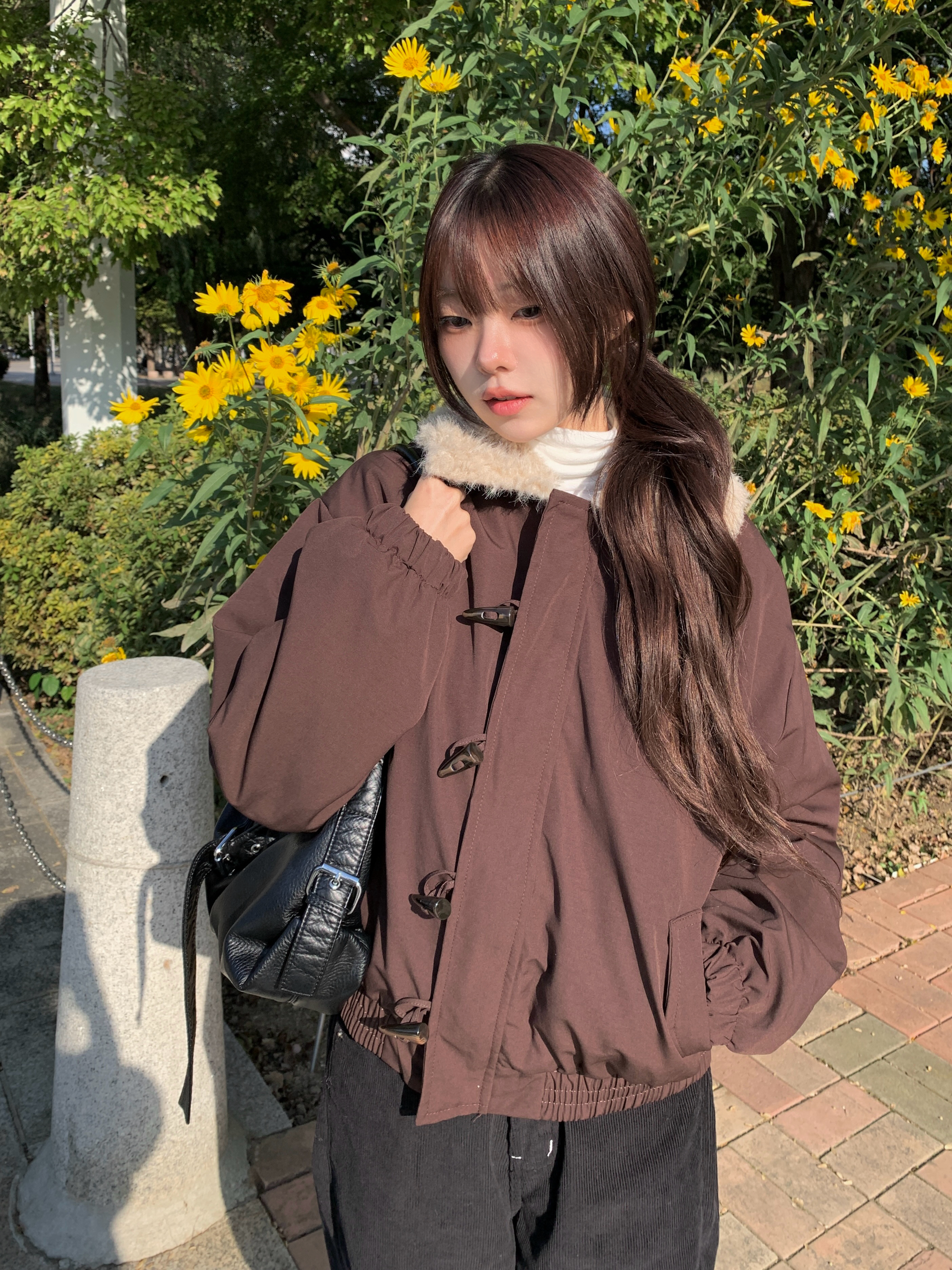 ボア襟付きダッフルボタンダウンジャケット