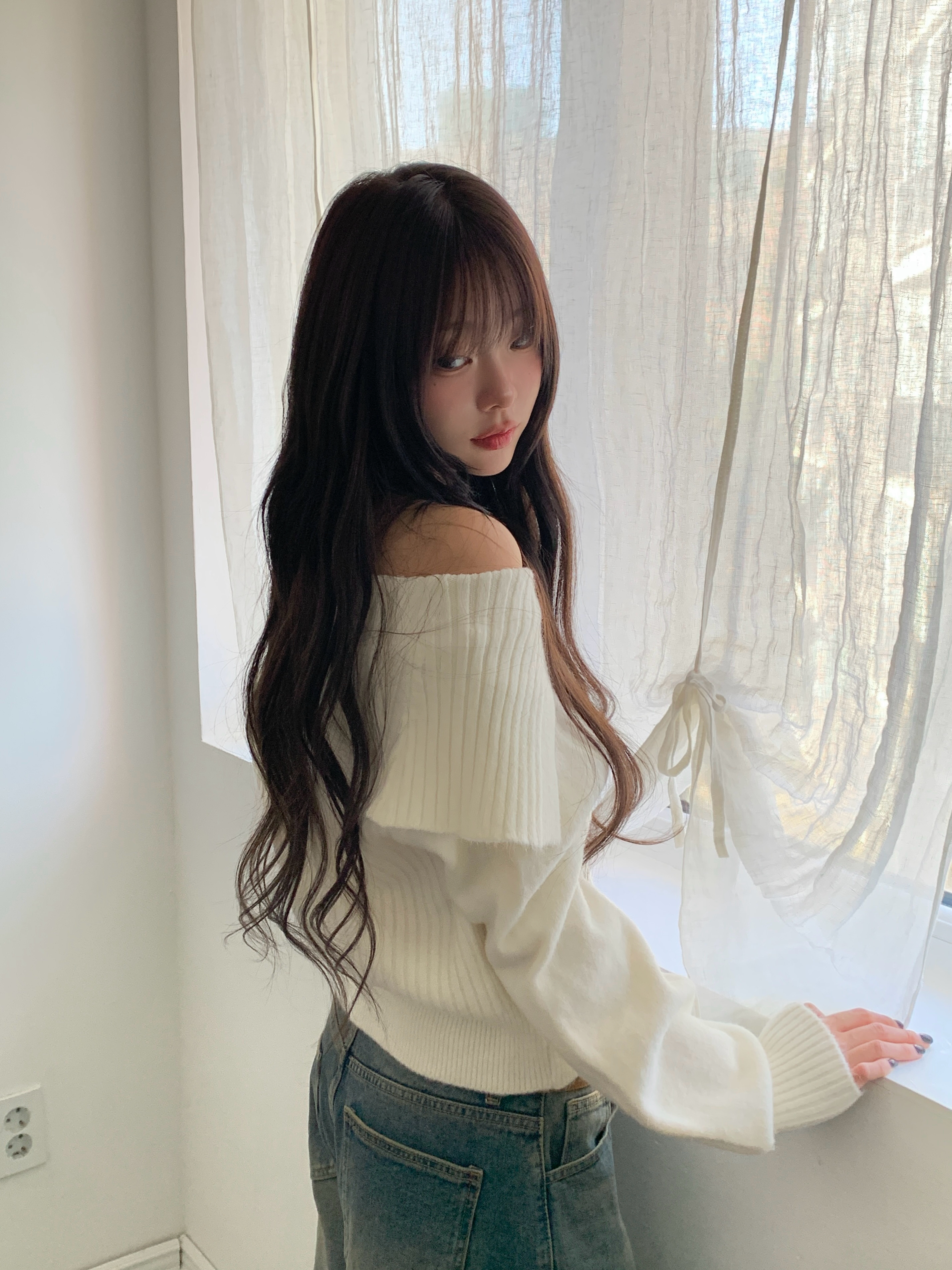 折り返しオフショルダーボタンニットマフラーセット