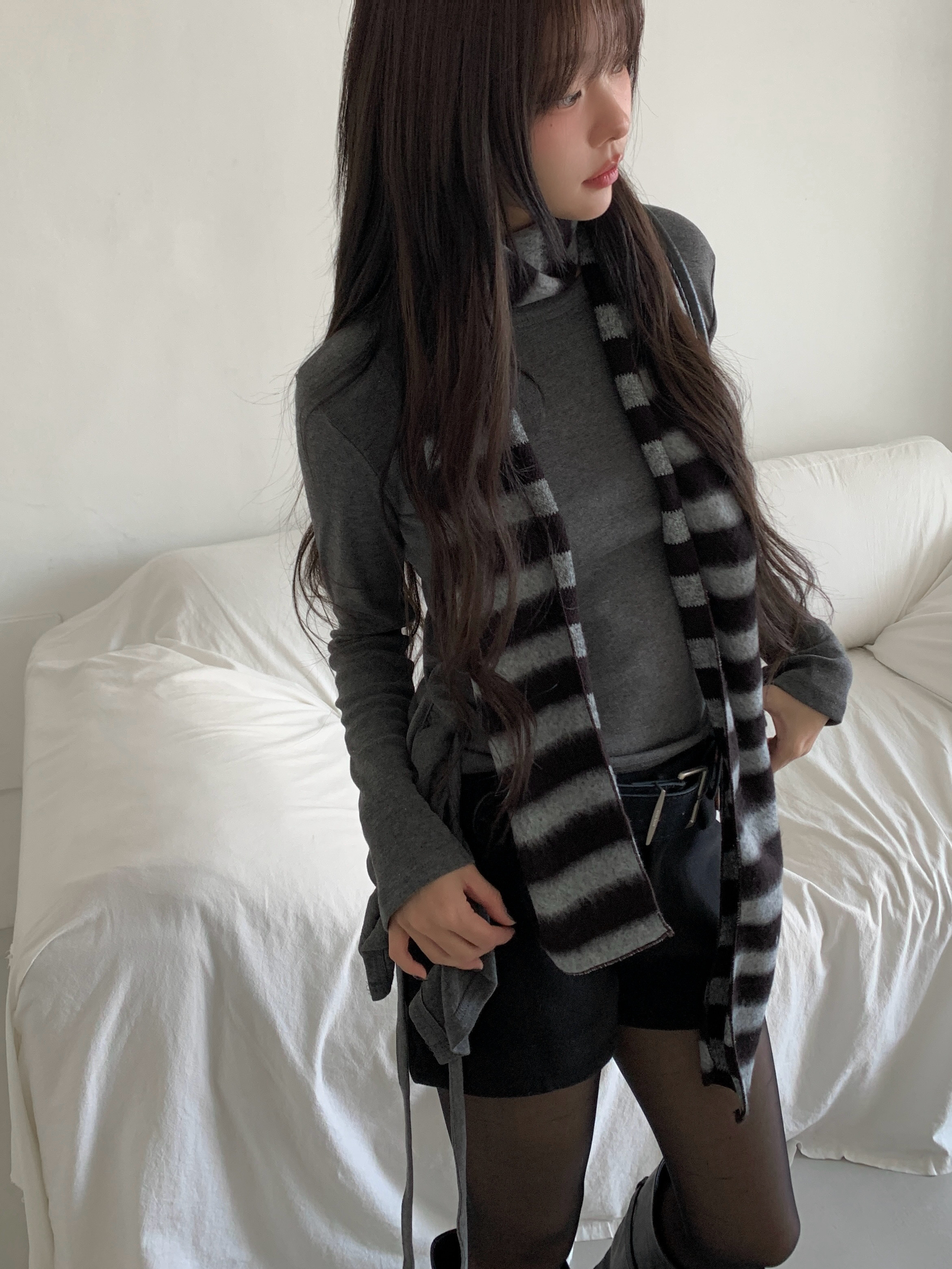 バイカラーボーダー柄ロングマフラー