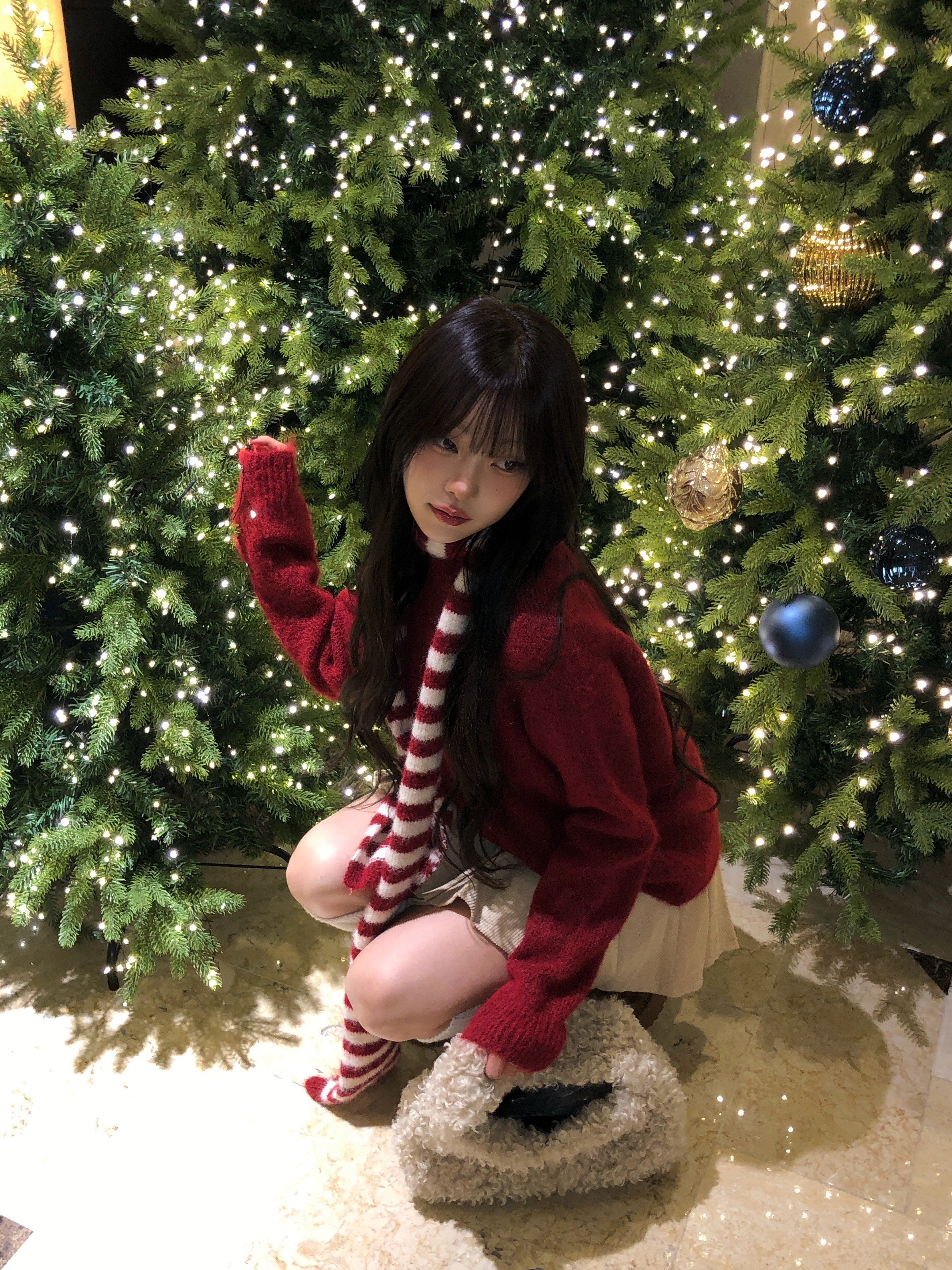 バイカラーボーダーマフラーシンプルニットセット