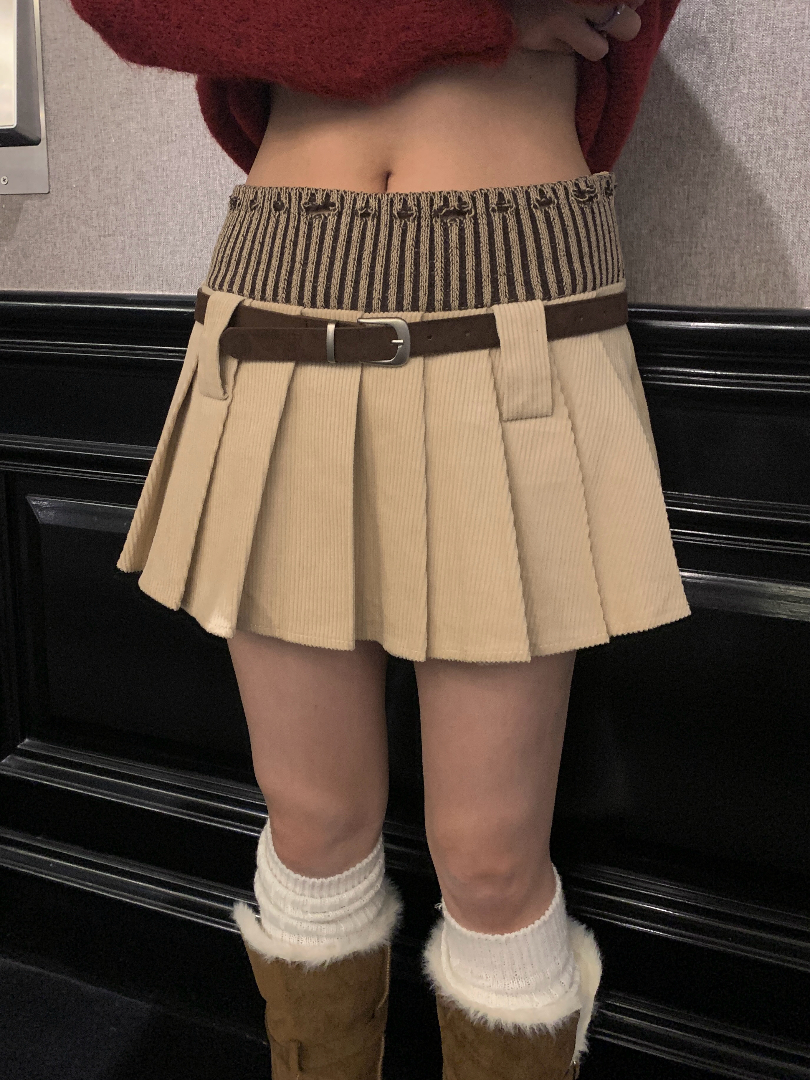 配色コーデュロイベルトミニプリーツスカート