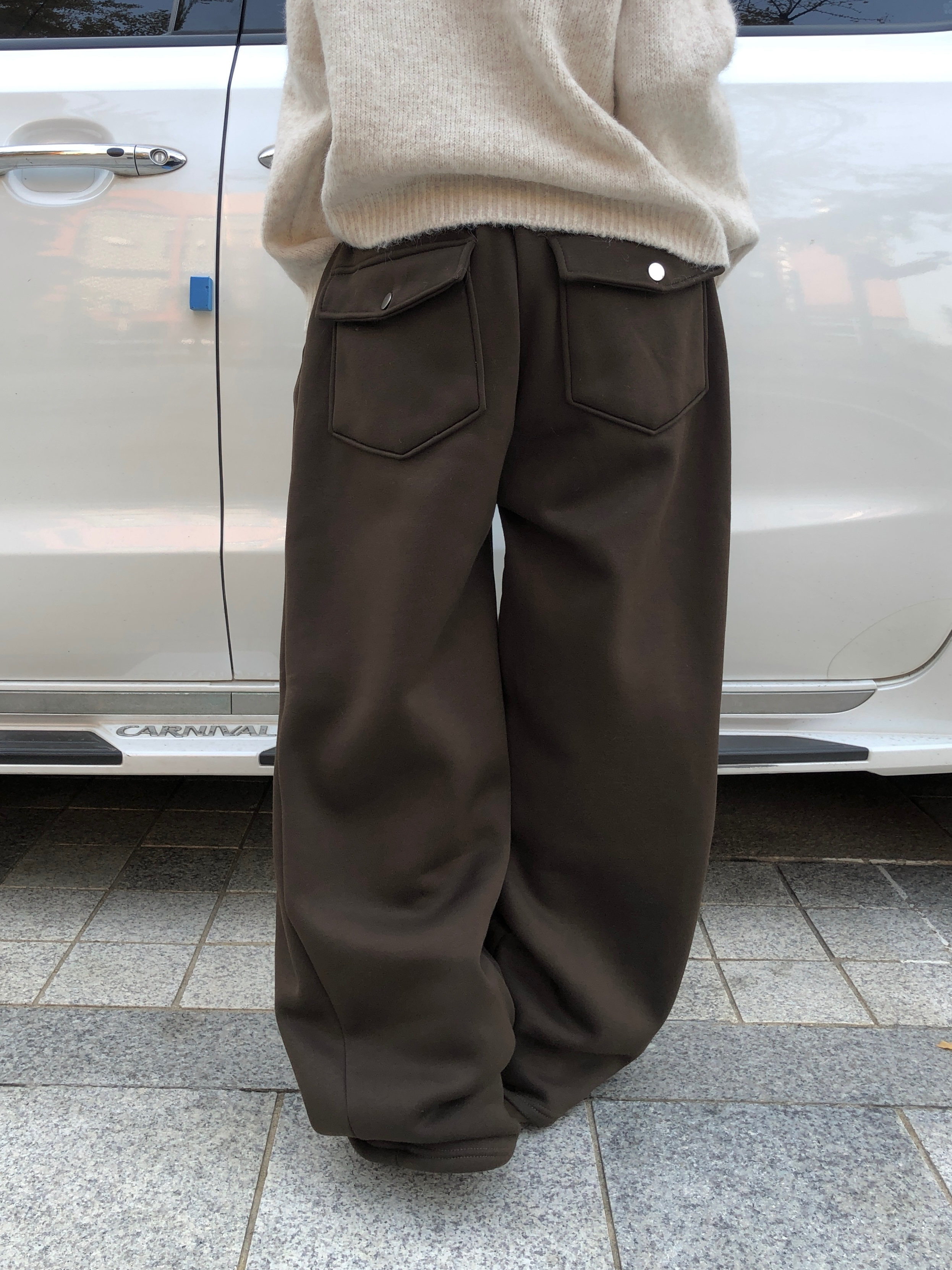 裏起毛サイドタックウエストゴムワイドパンツ