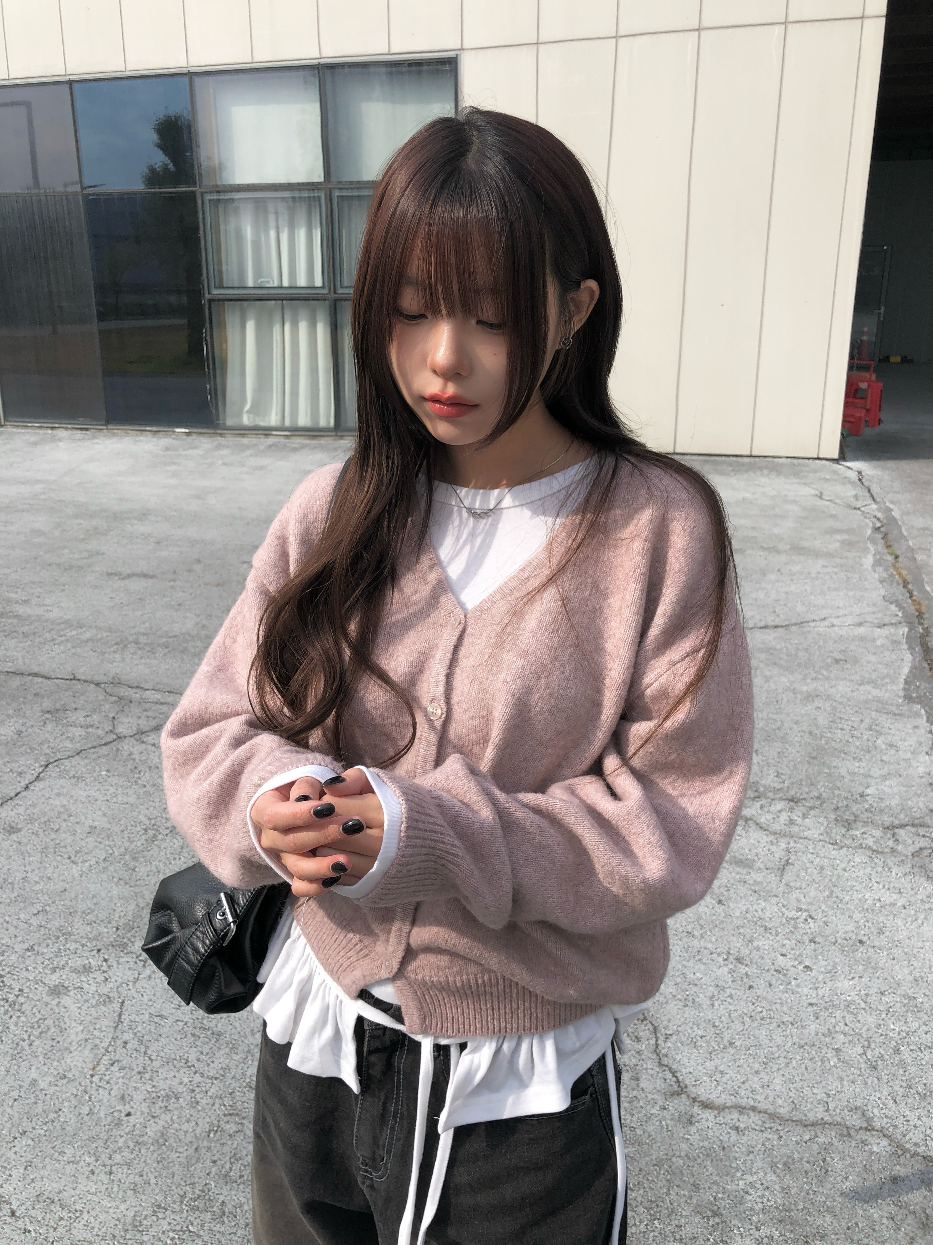 ウール混Vネックルーズニットカーディガン