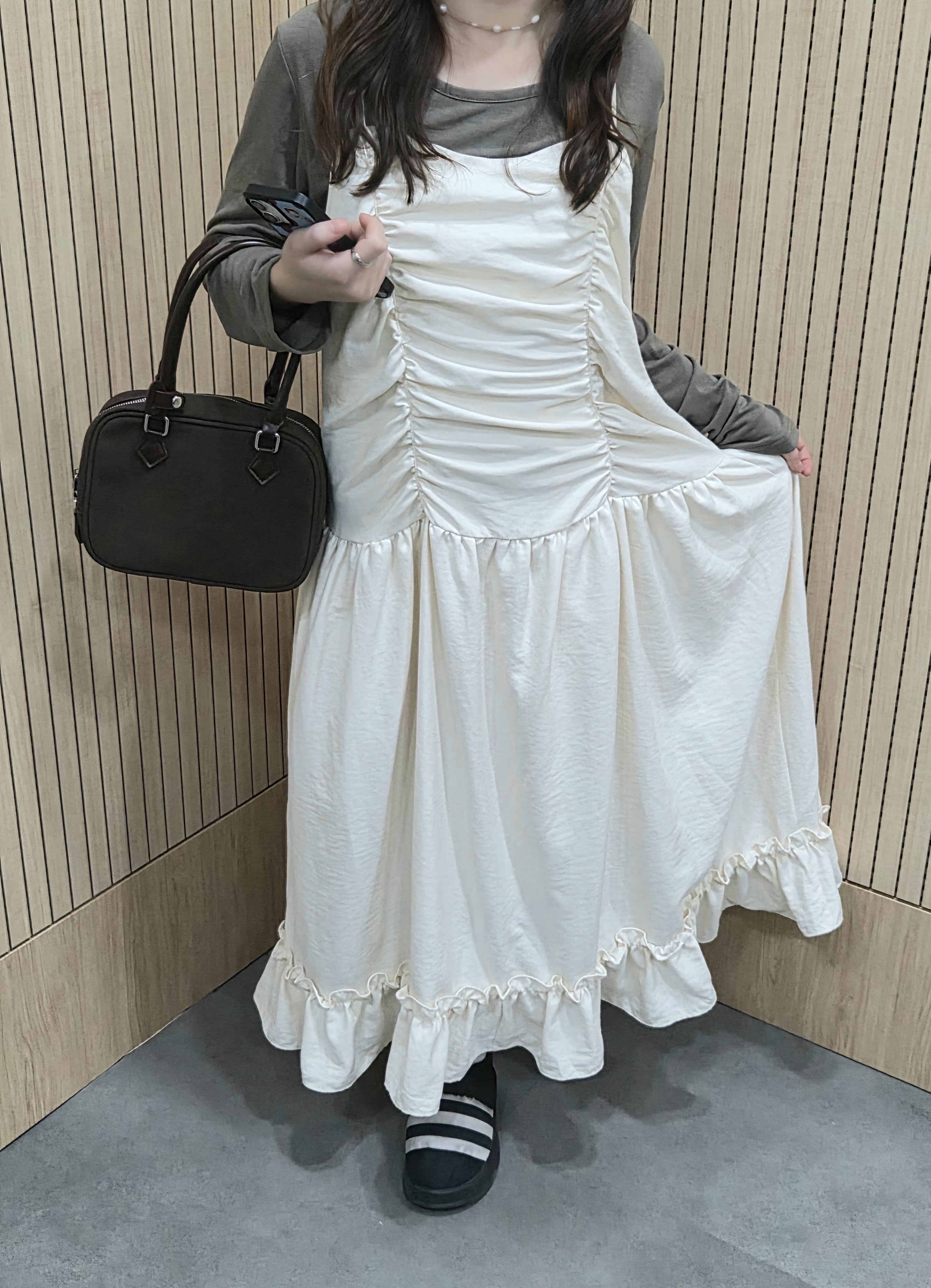 ギャザーノースリーブロングワンピース | ファッション通販サイト NUGU