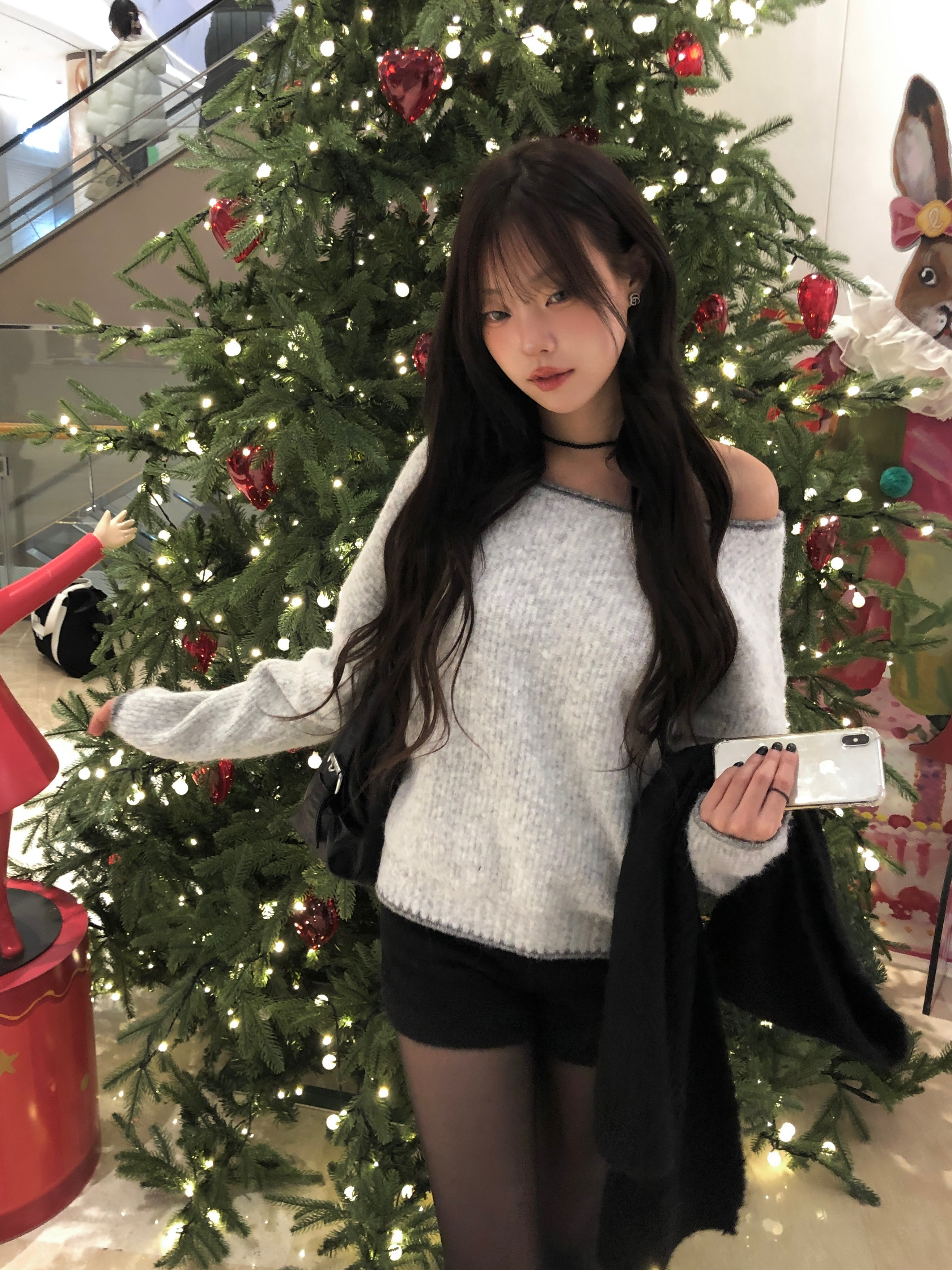 配色ラインワンオフショルダーニット