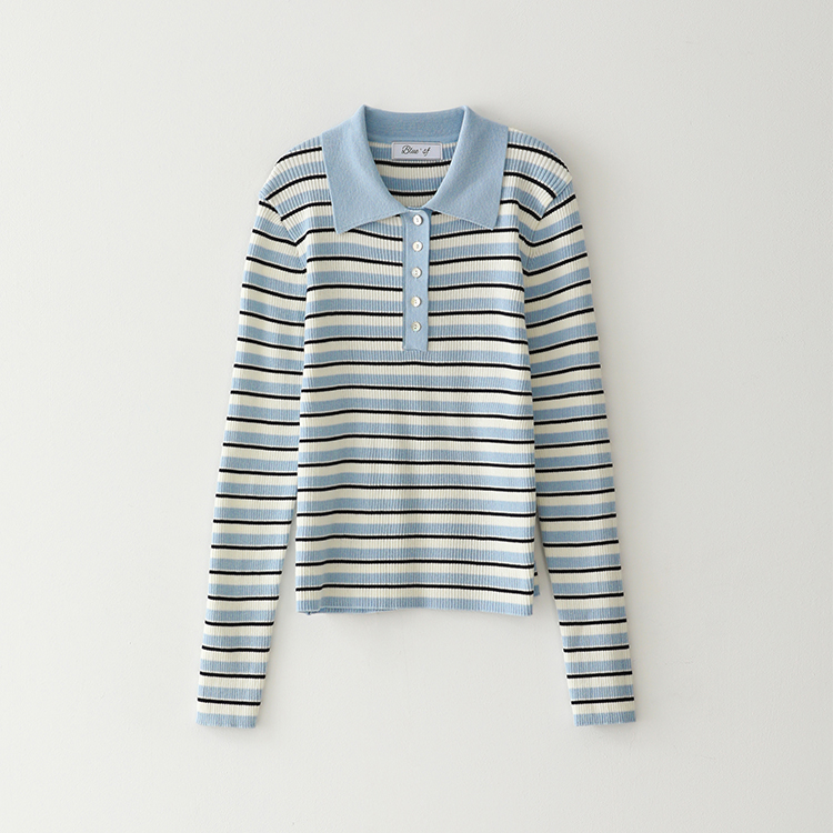 Bluesf three-piece striped collar long-sleeved knitwear  - Blue