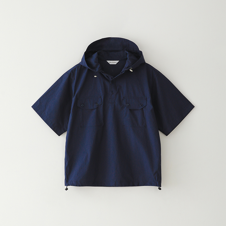 Bluesf plain snap hooded windbreaker shirt [Navy]