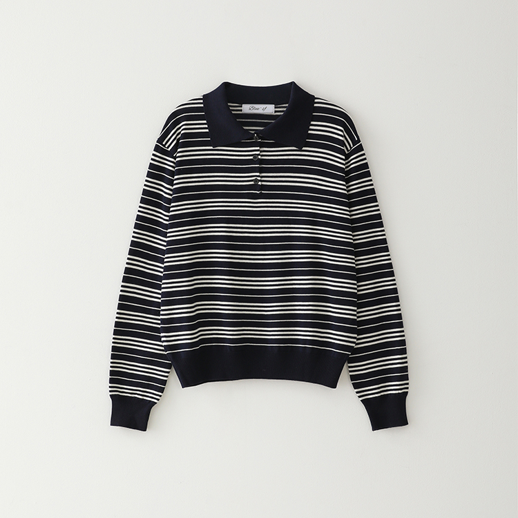 Bluesf resort striped collar long-sleeve knitwear - Navy