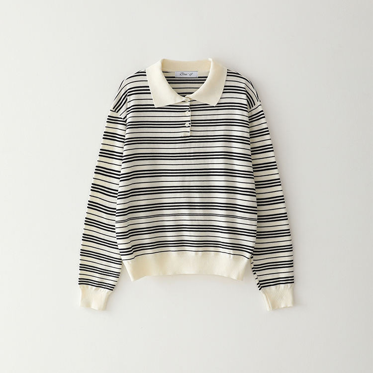 Bluesf resort striped collar long-sleeve knitwear - Ivory