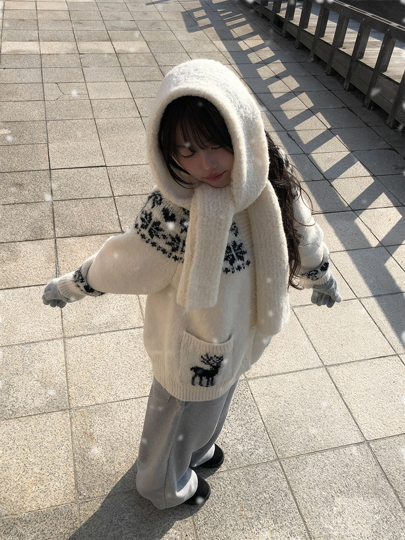 ビッグフードルーズノルディックニットカーディガン