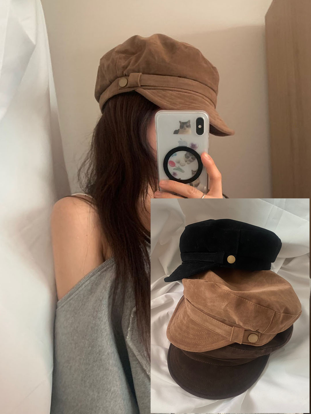 スエードキャスケットハット