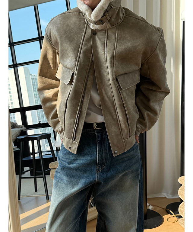 [Unisex] ウォッシュハイネックムートン (2色)