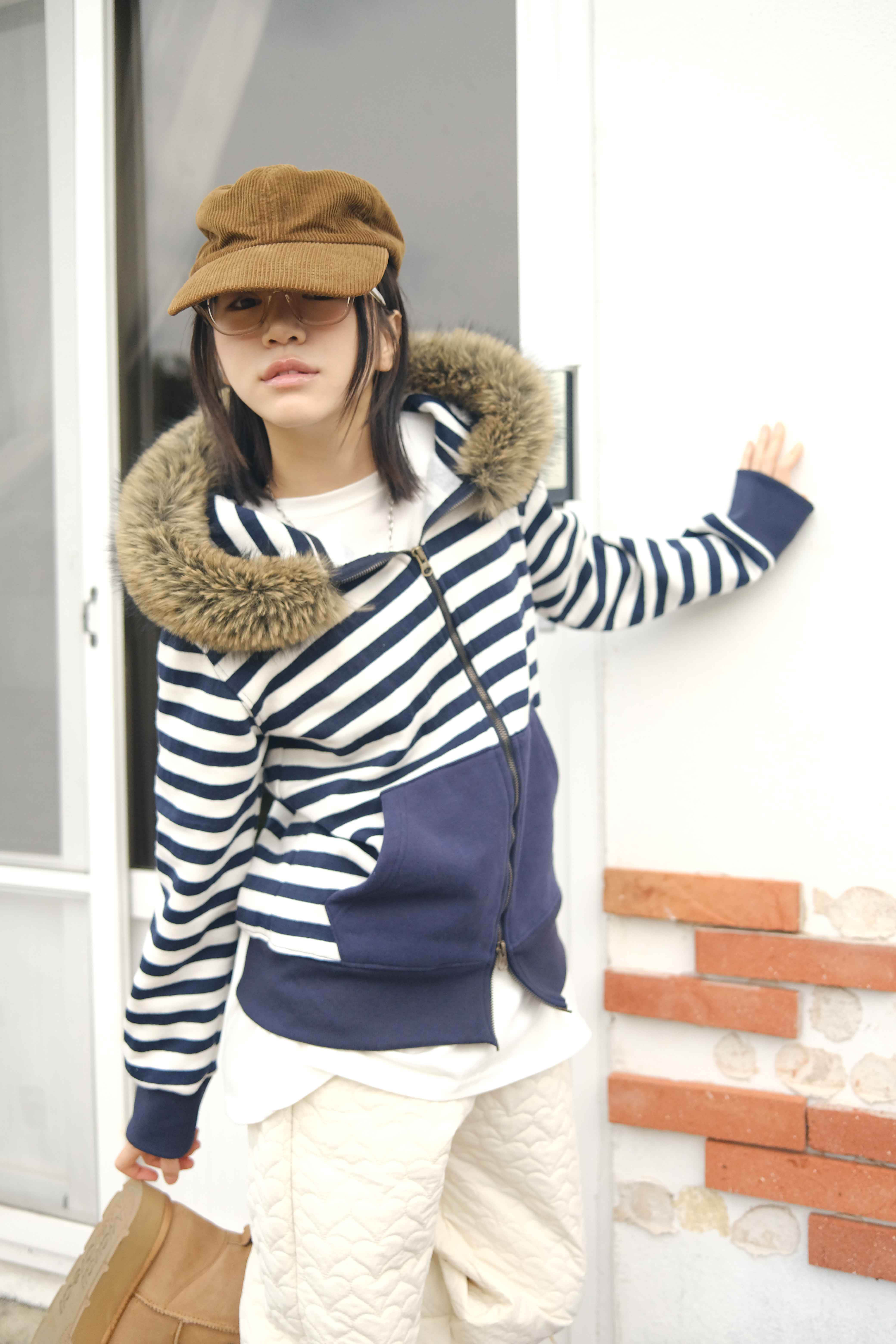 [9.hope] ファー付きボーダーパーカー