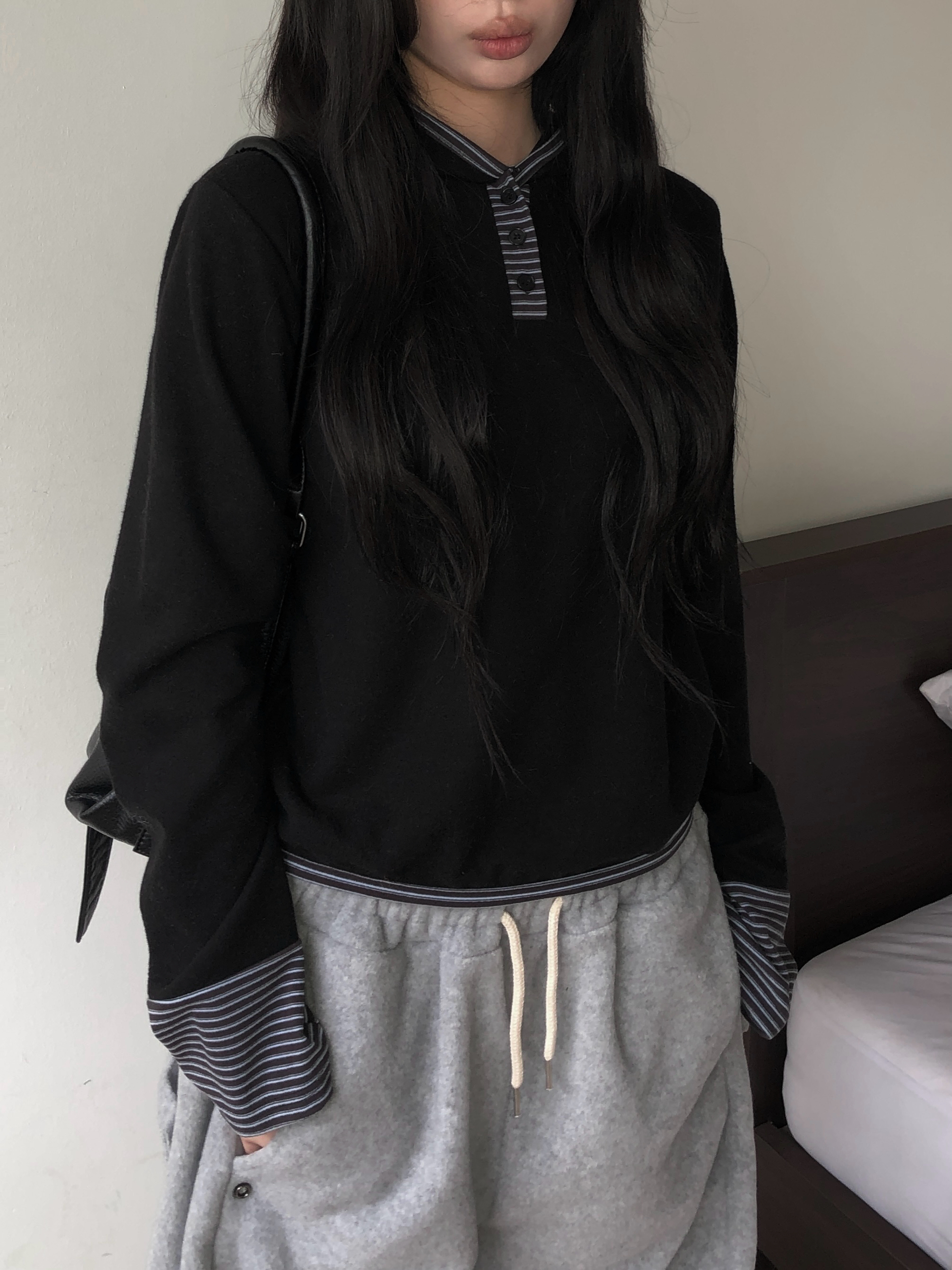 ボーダー柄ポイントピーチ起毛パーカー