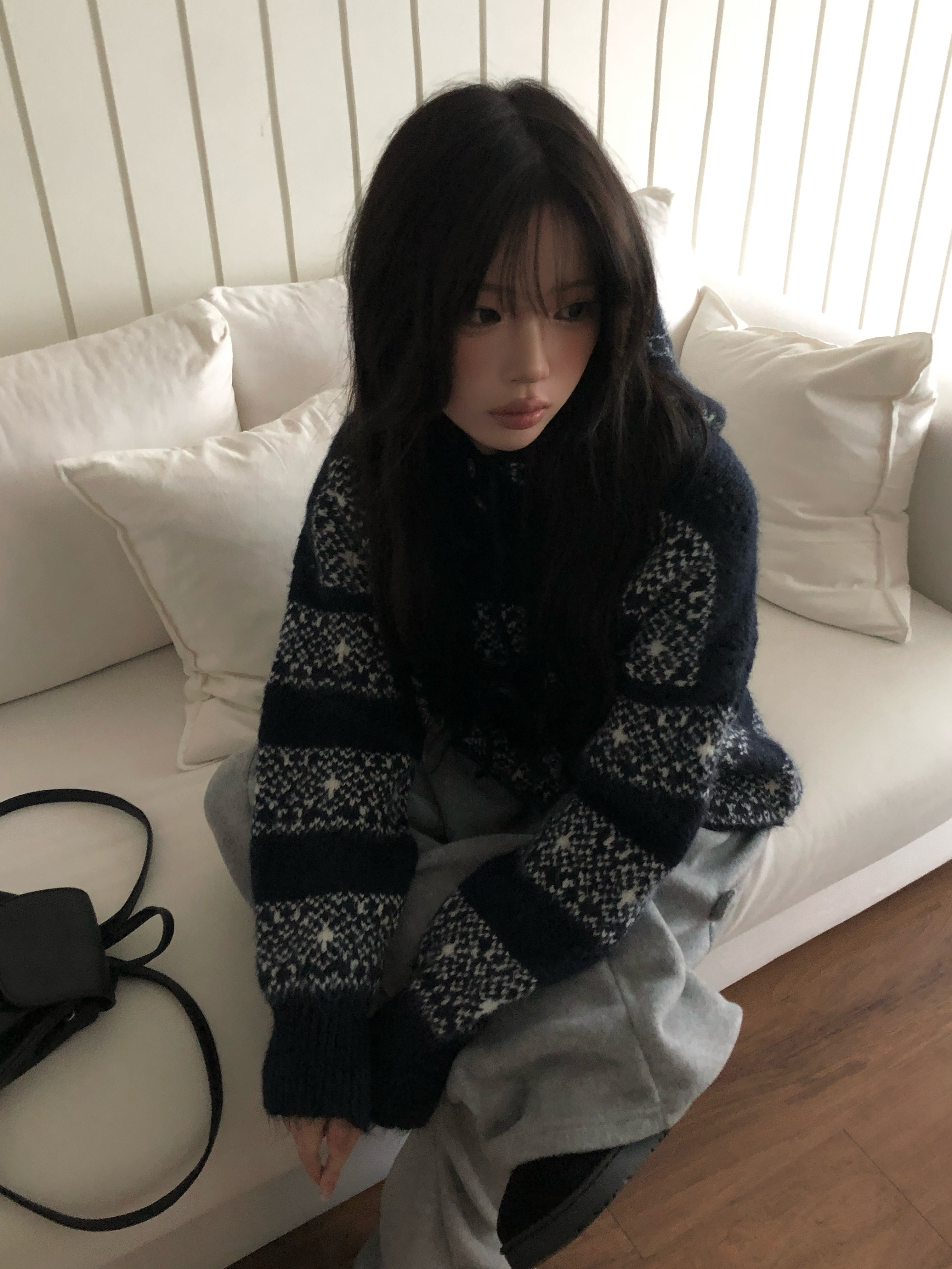 SET】 バラクラバ ＋ ノル디ック柄 Vネック オーバーサイズニット