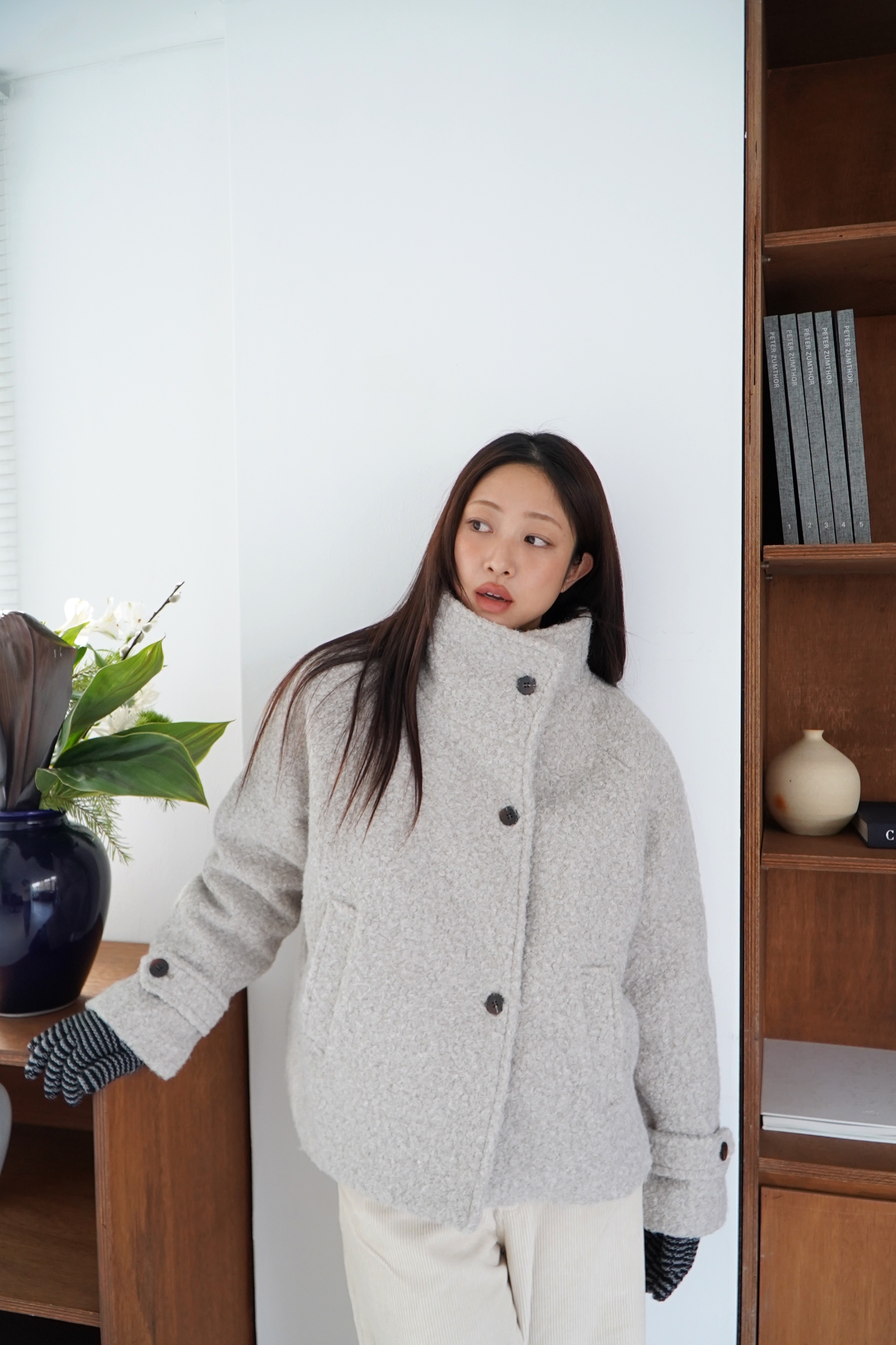 [5th reorder][Quilting ver.] Teddy boucle half coat_3 Colors