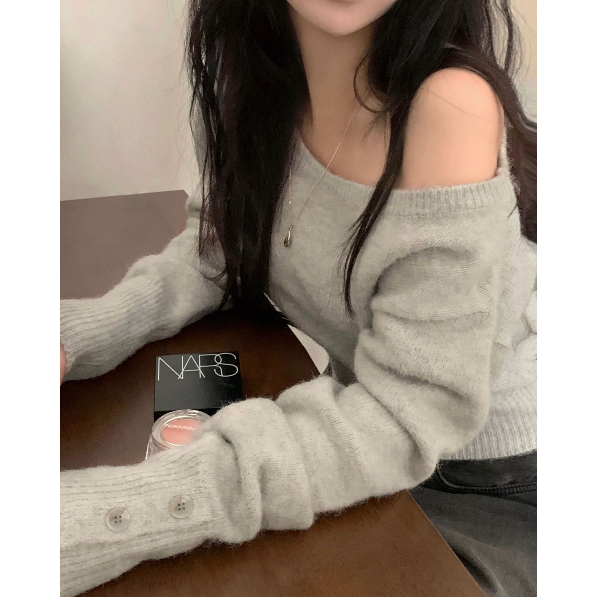 (4 color) ミックスカラー ボタンポイント ワンショル オフショル ニット