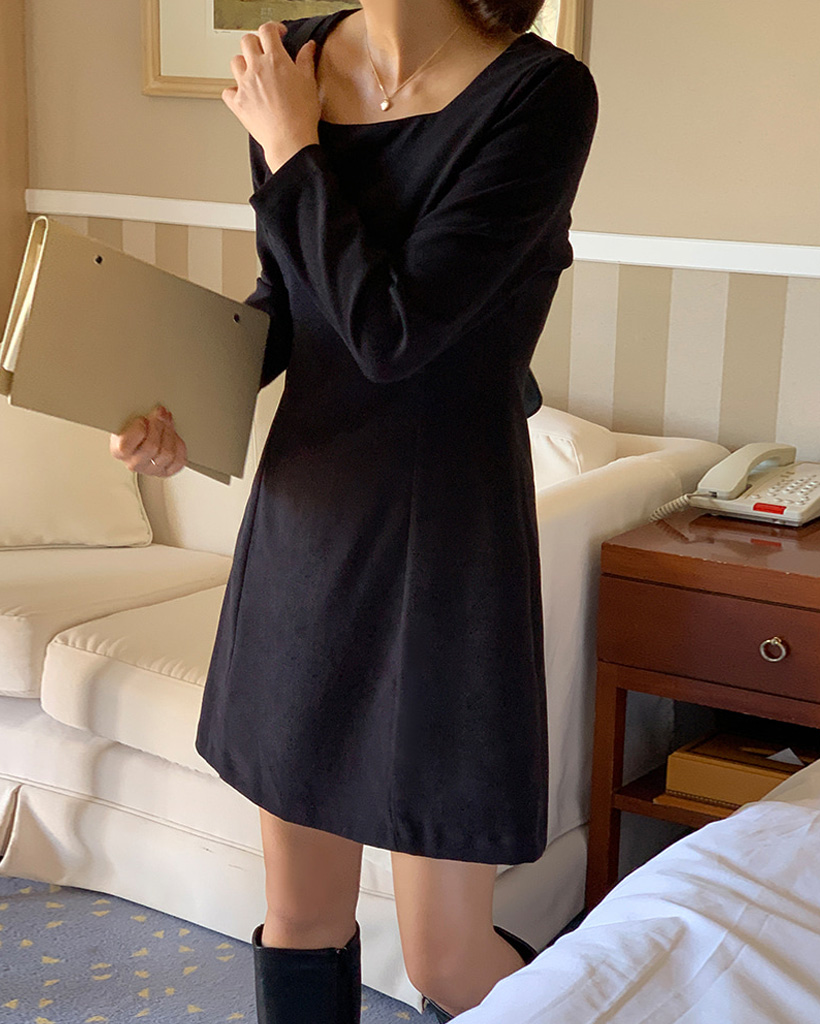 [original] ピーチ起毛 スクエアネック ワンピース (S-XL) #オケージョン