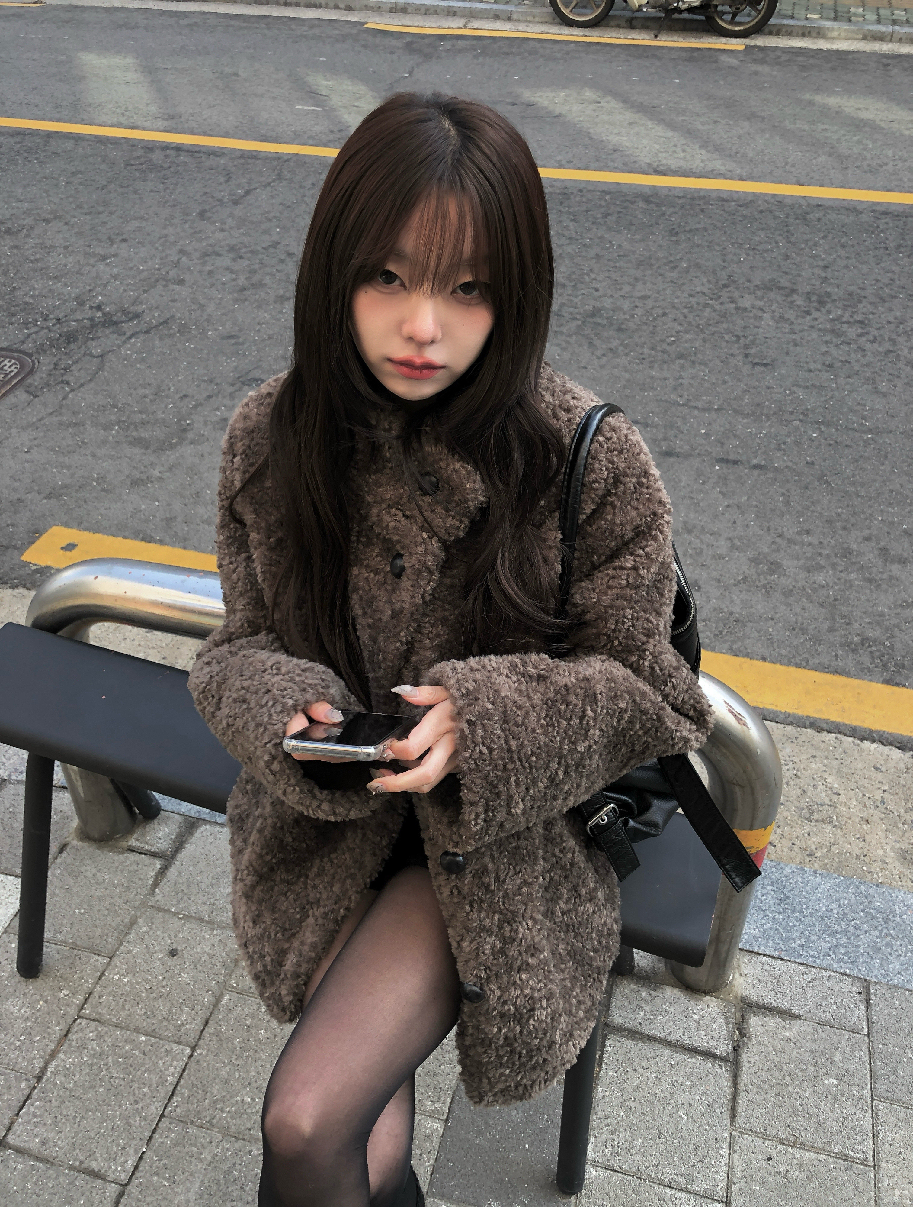 フェイクファーボタンハイネックハーフコート