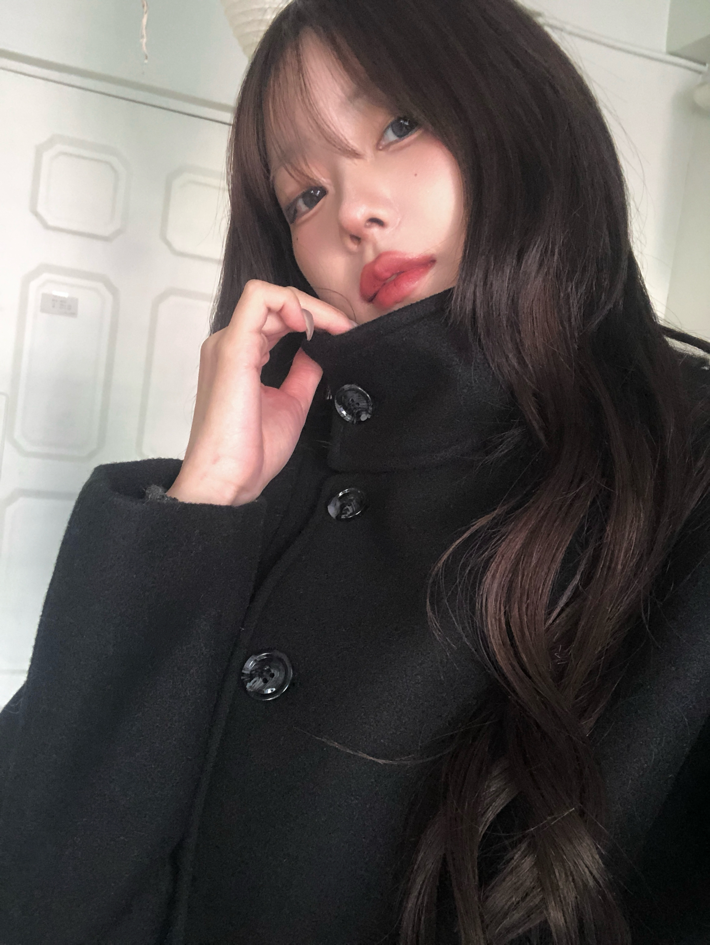 スタンドカラーウールライクショートコート