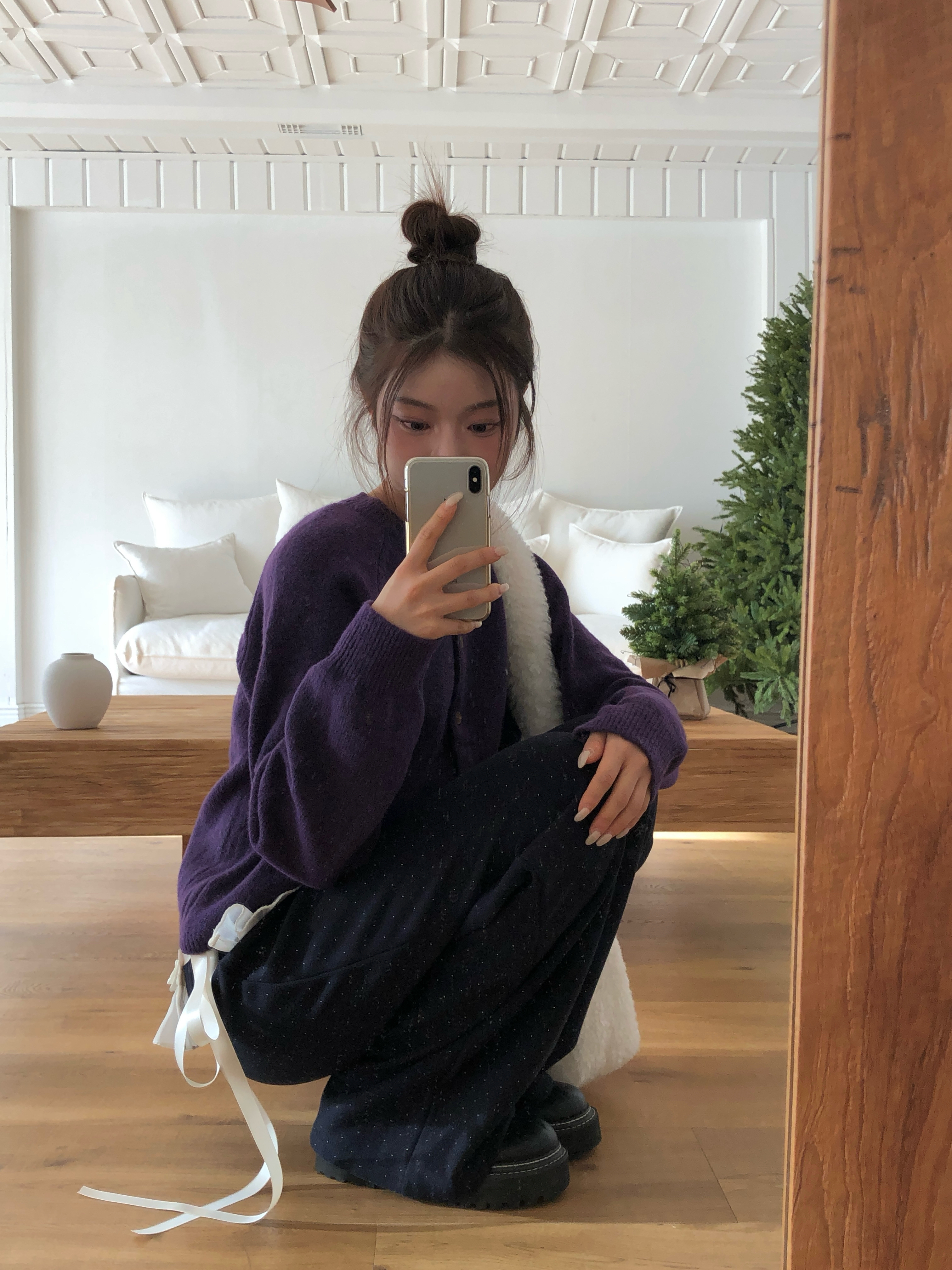 ダブルボタンウール混ラウンドニットカーディガン