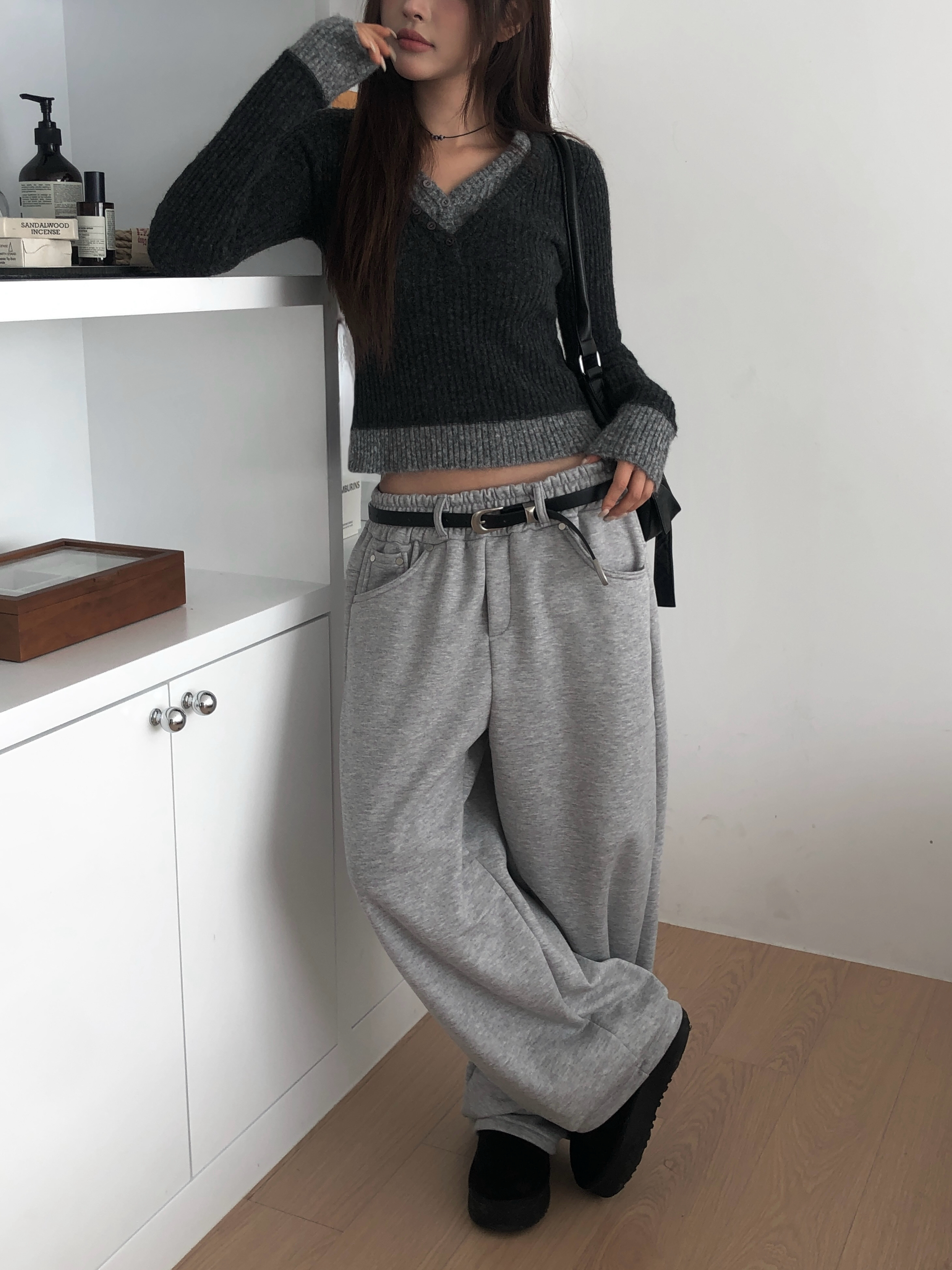 ベルトループ裏起毛ワイドトレーニングスウェットパンツ