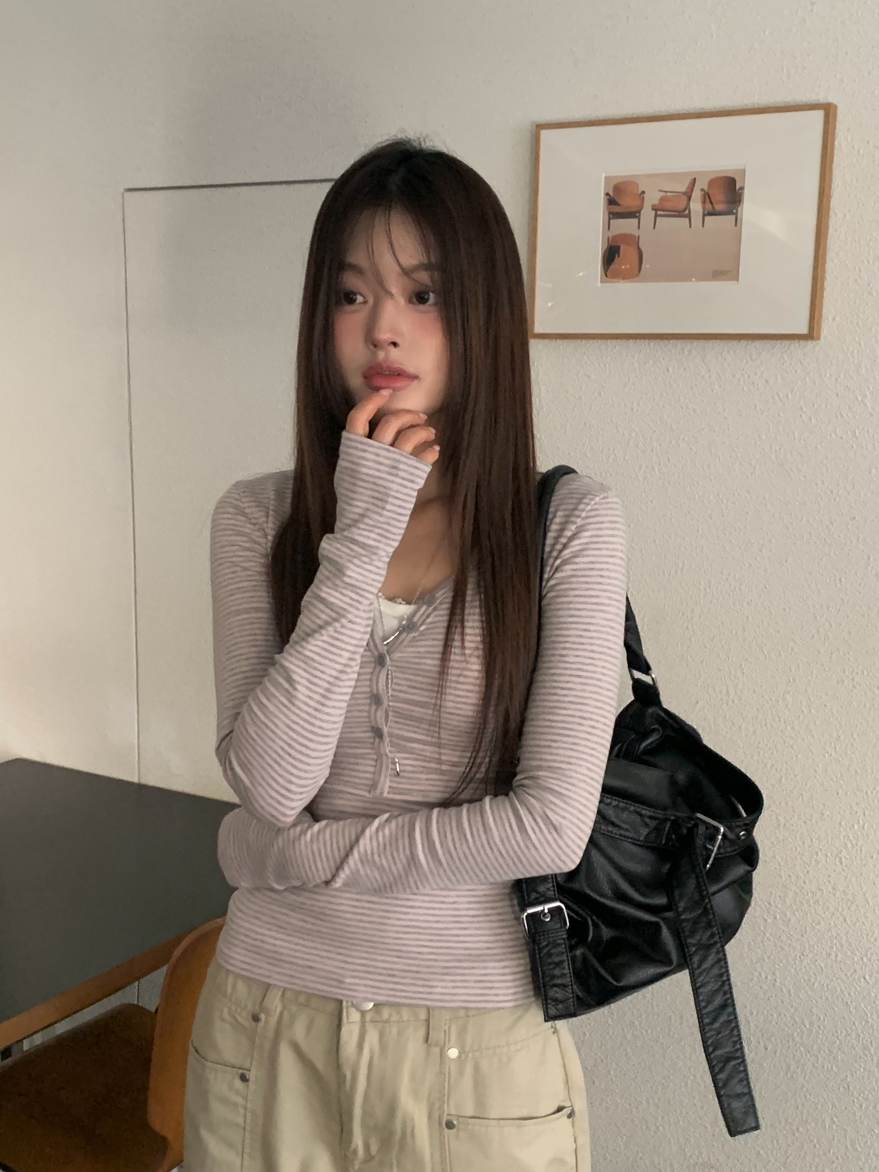 ボーダー フィンガーホール スリム Tシャツ