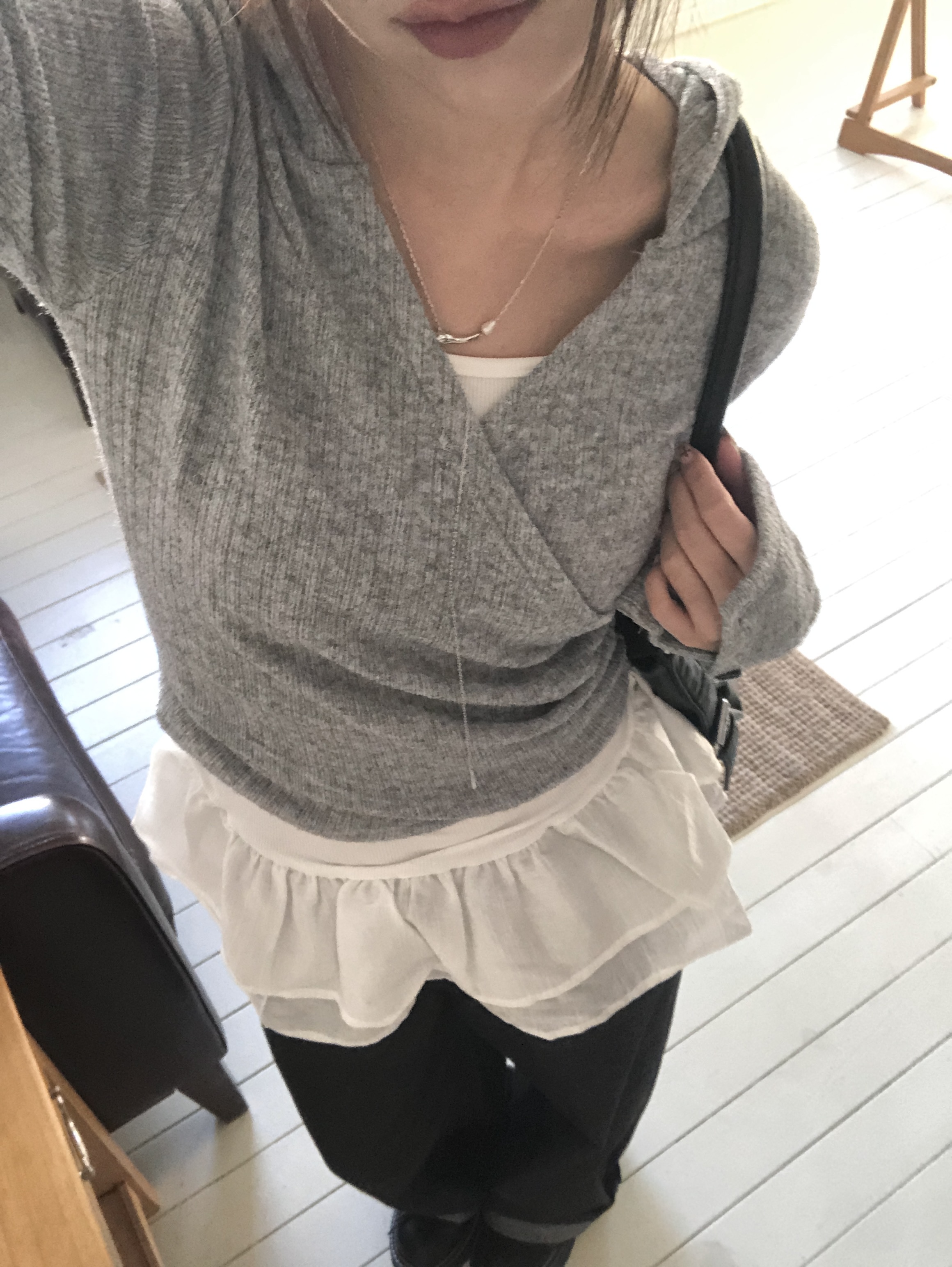 裾フリル シフォン レイヤード リブ キャミソール