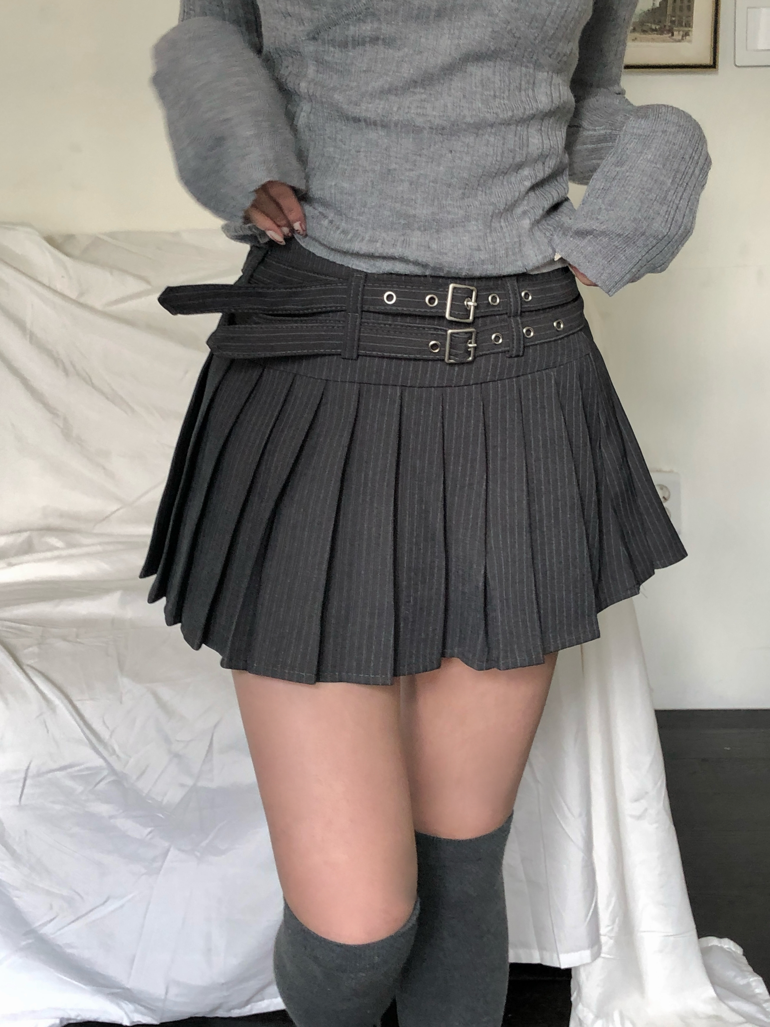 ベルト ストライプ プリーツ ミニスカート | ファッション通販サイト NUGU