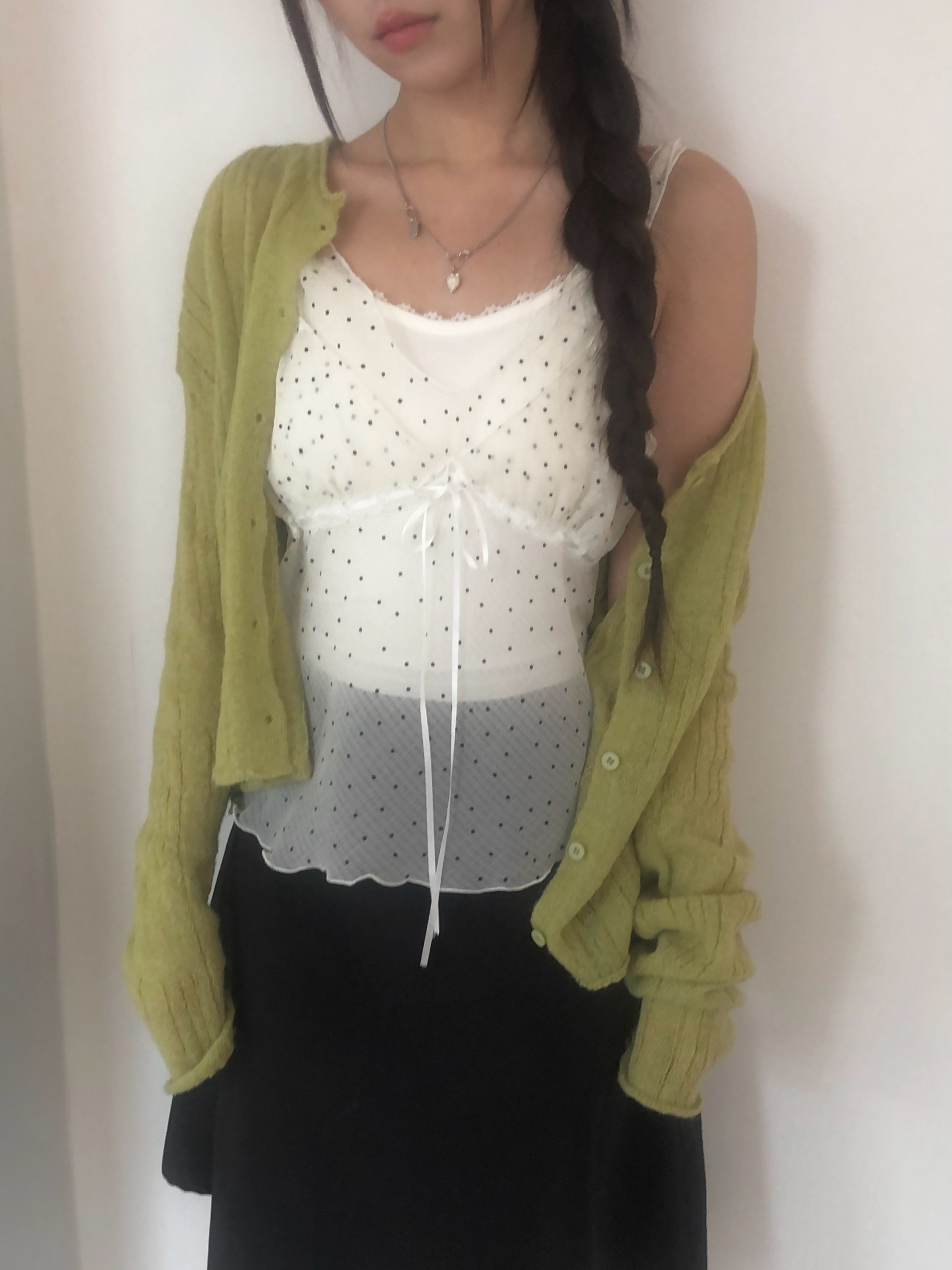 ミニドットリボンシースルーシフォンビスチェ