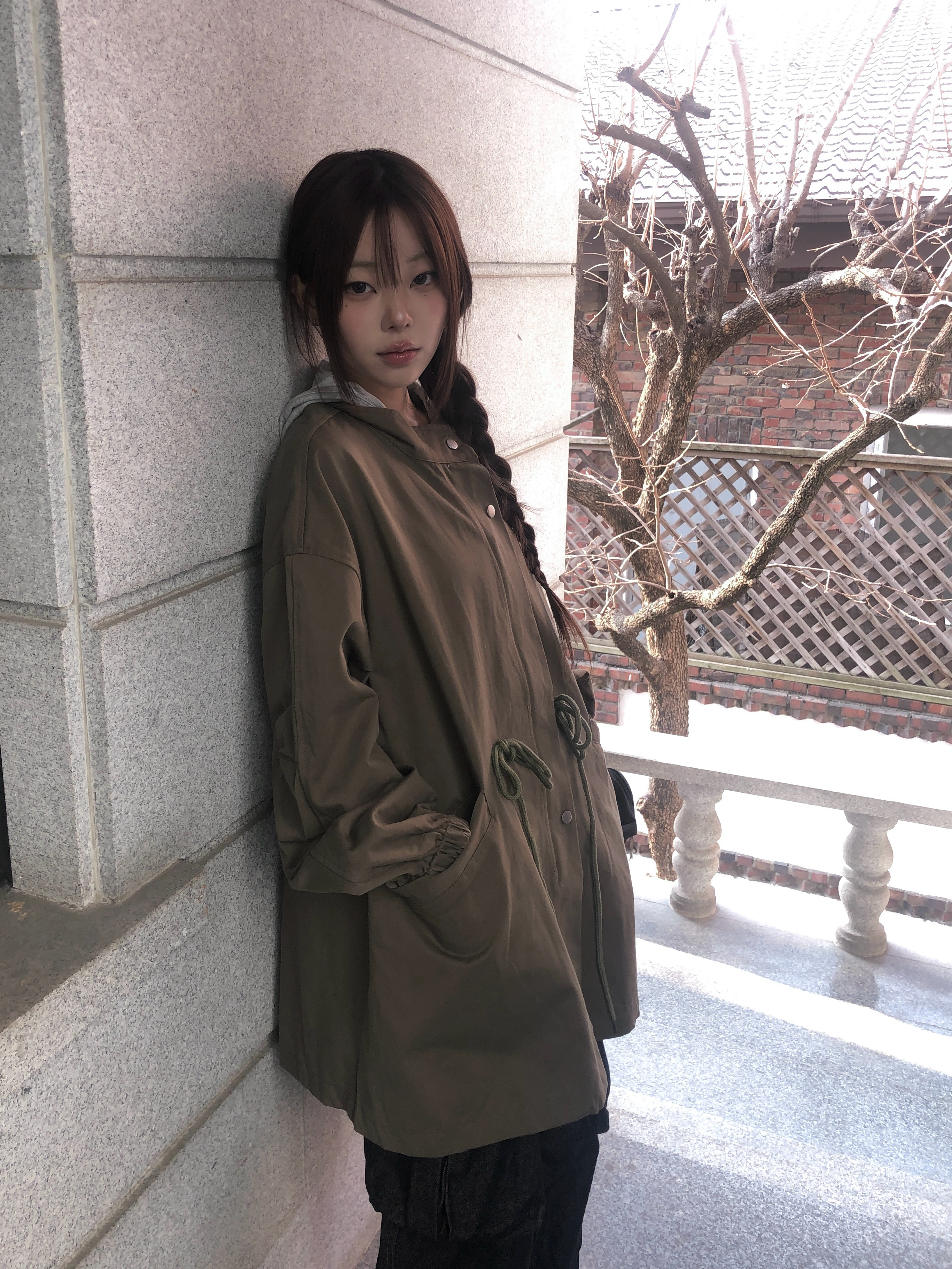 オーバーサイズコットンウエストドロストハーフミリタリージャケット