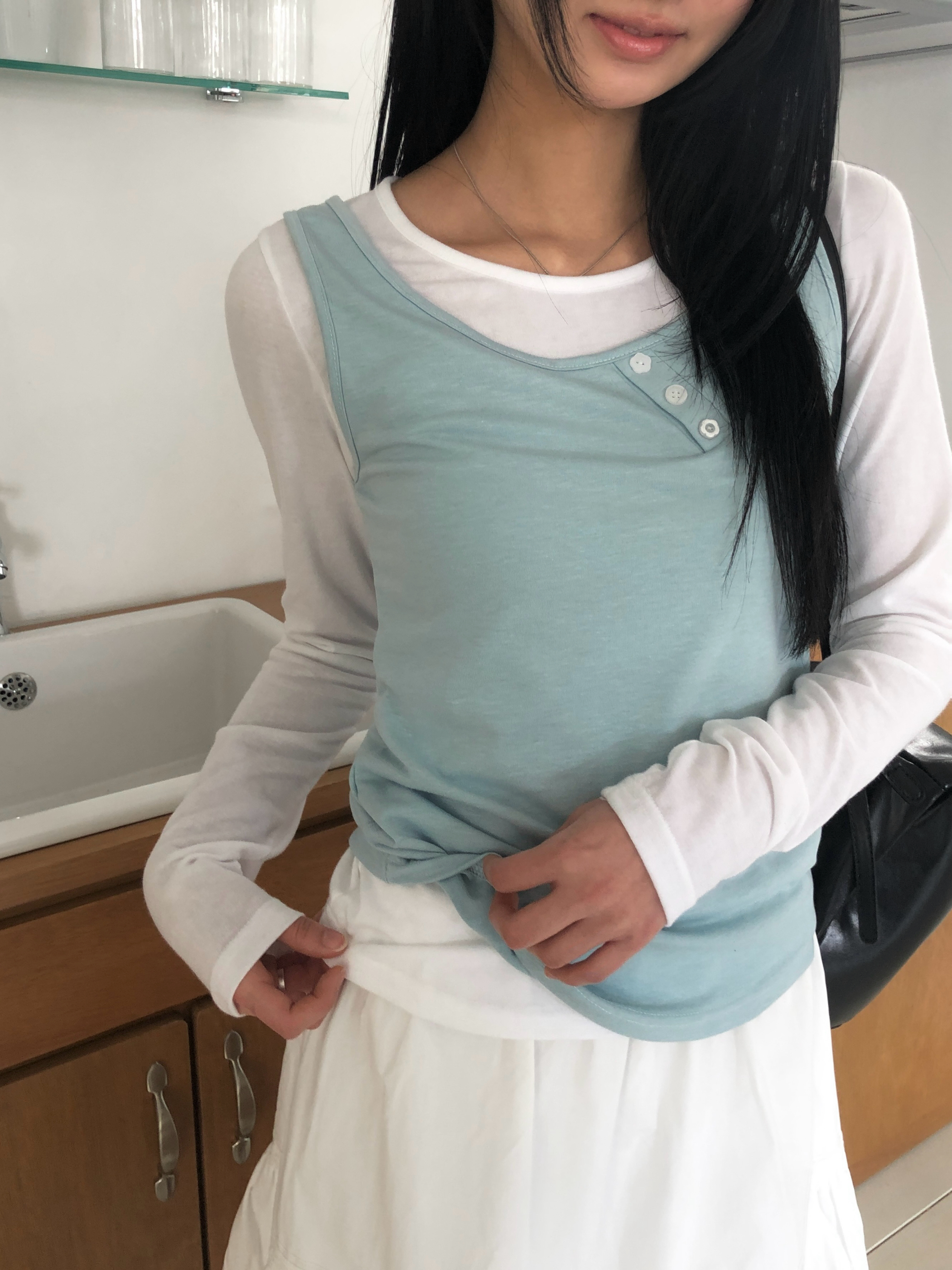 ボタンタンクトップ + シアー長袖Tシャツセット | ファッション通販