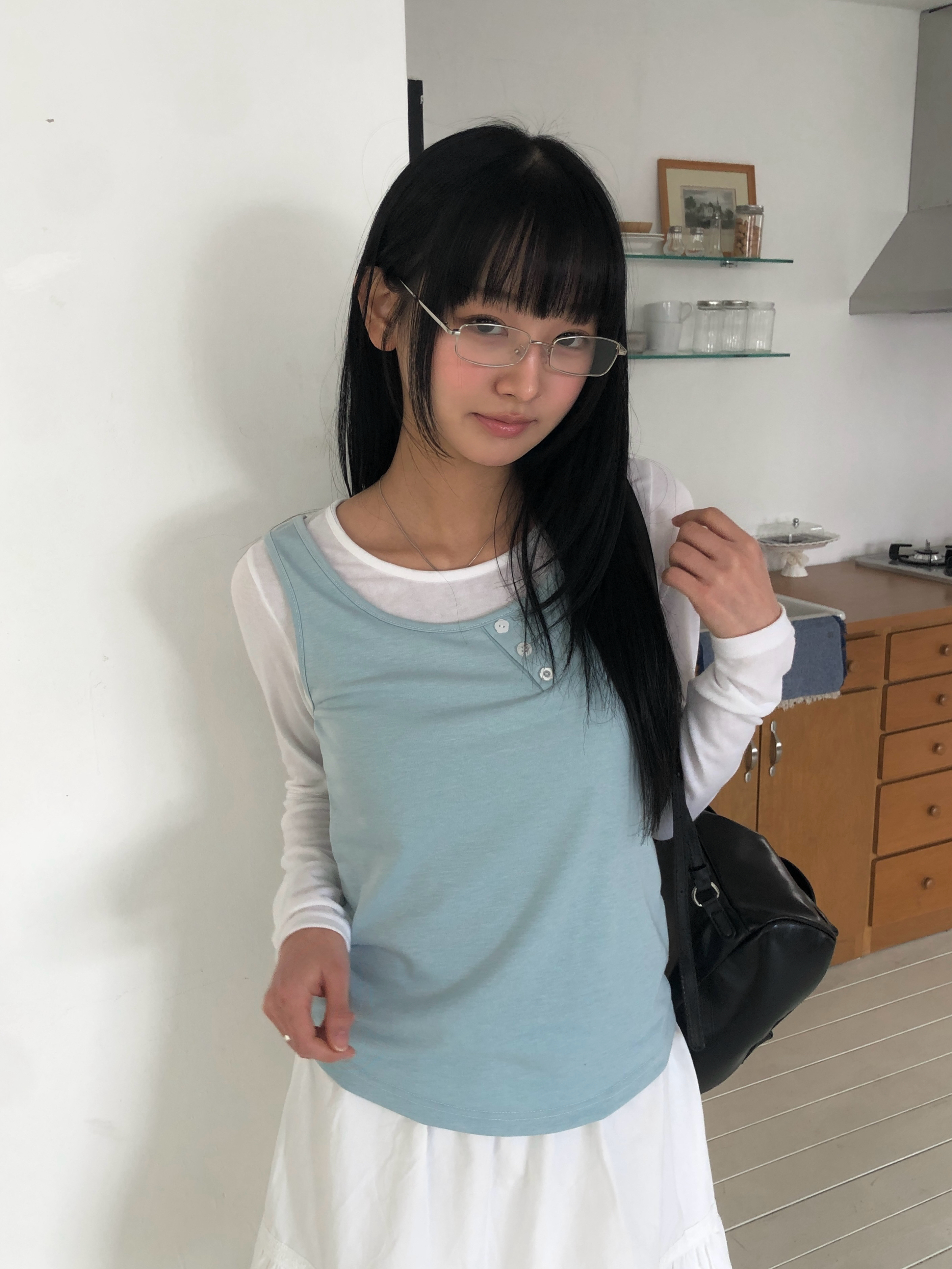 ボタンタンクトップ + シアー長袖Tシャツセット | ファッション通販